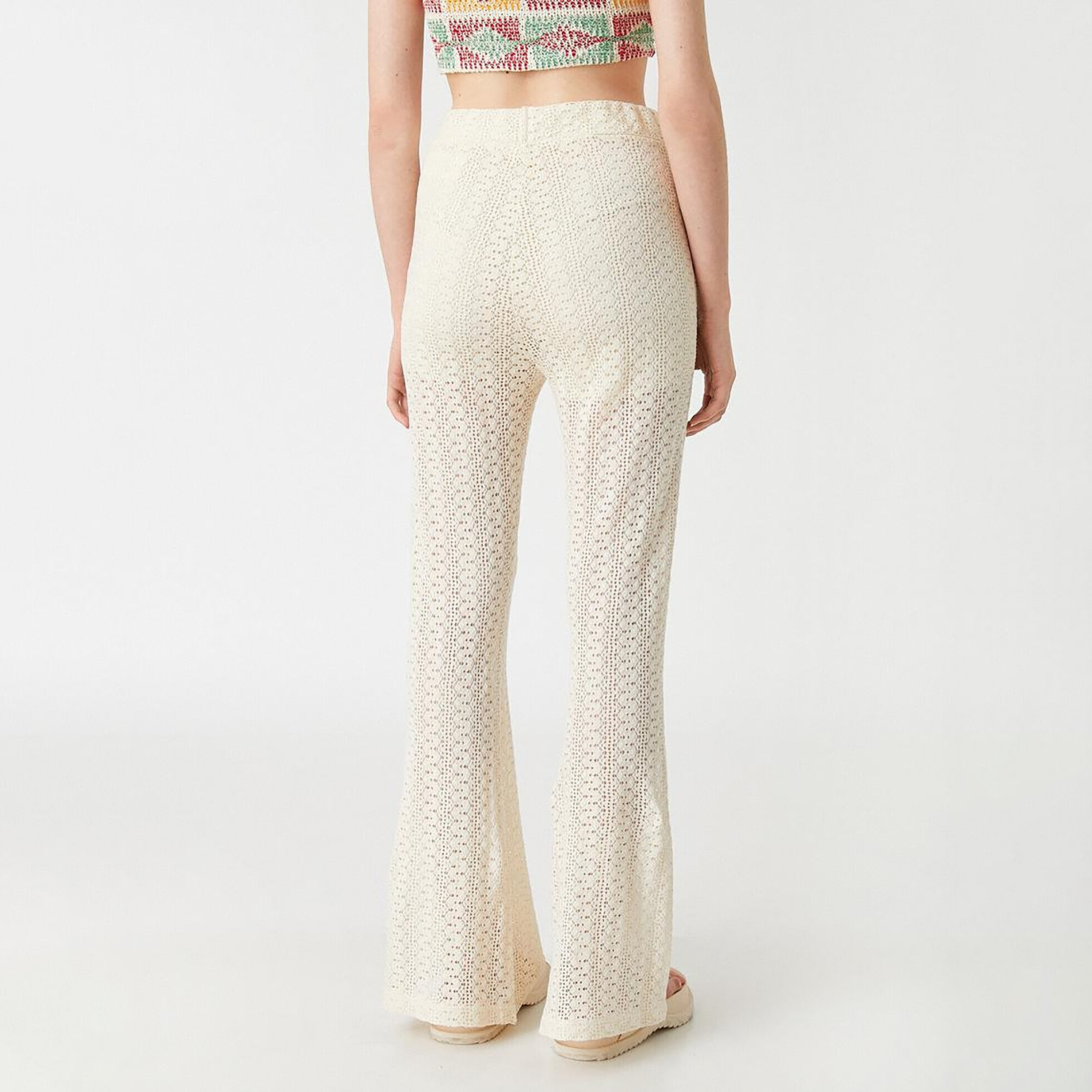 KOTON Regular Fit High-Rise Elasticated Waist Women's Flared Leg Trousers-women-clothing-trousers-image-4