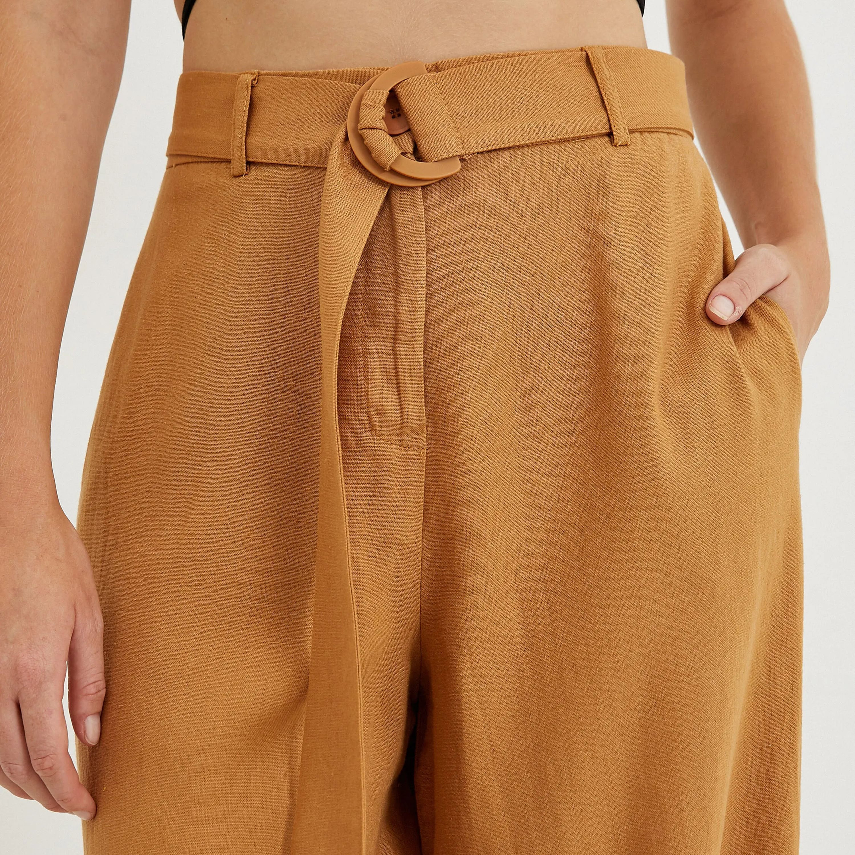 KOTON Regular Fit High-Rise Zip Fly Women's Wide Leg Linen Trousers-women-clothing-trousers-image-5