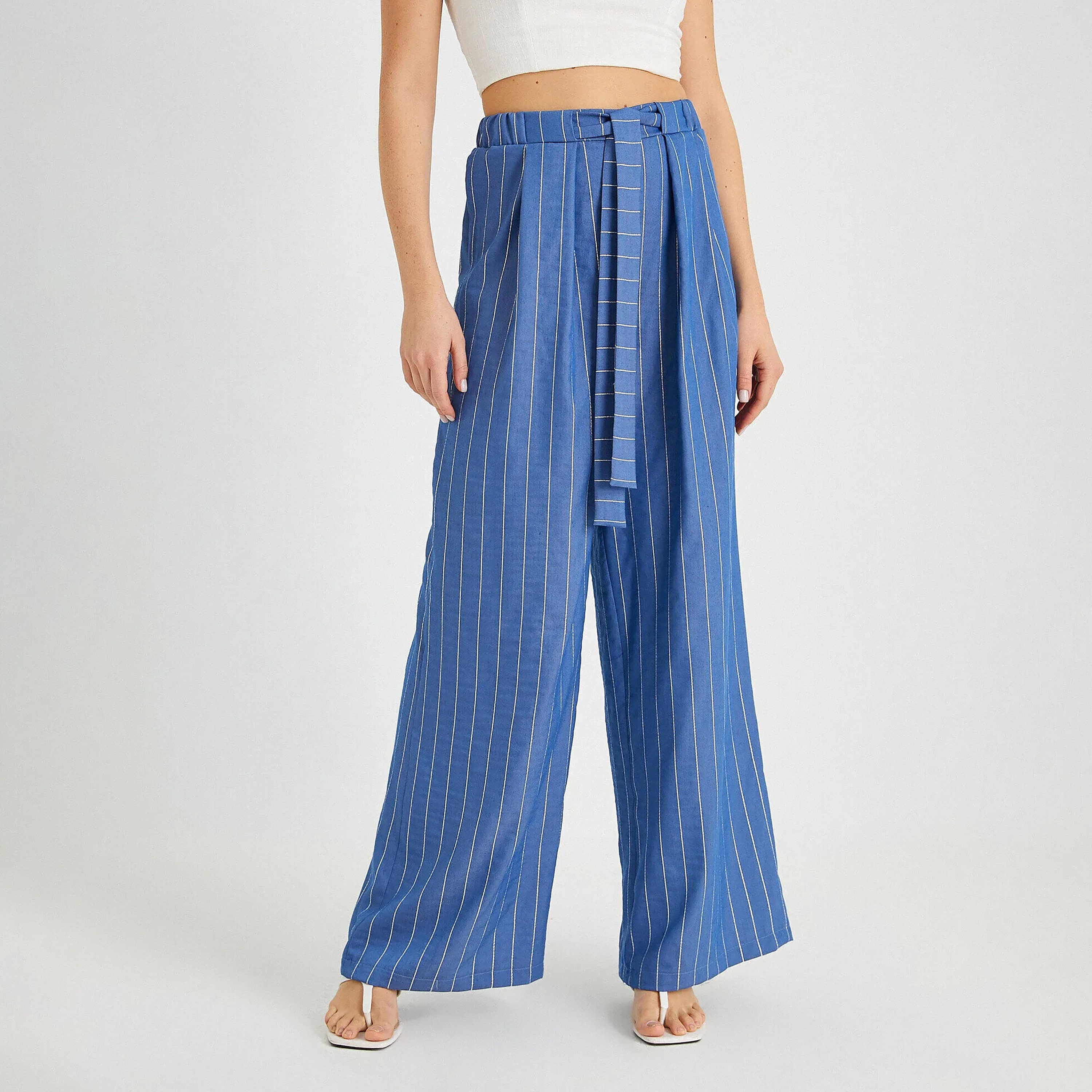 KOTON Regular Fit High-Rise Elasticated Waist Women's Wide Leg Trousers-women-clothing-trousers-image-1