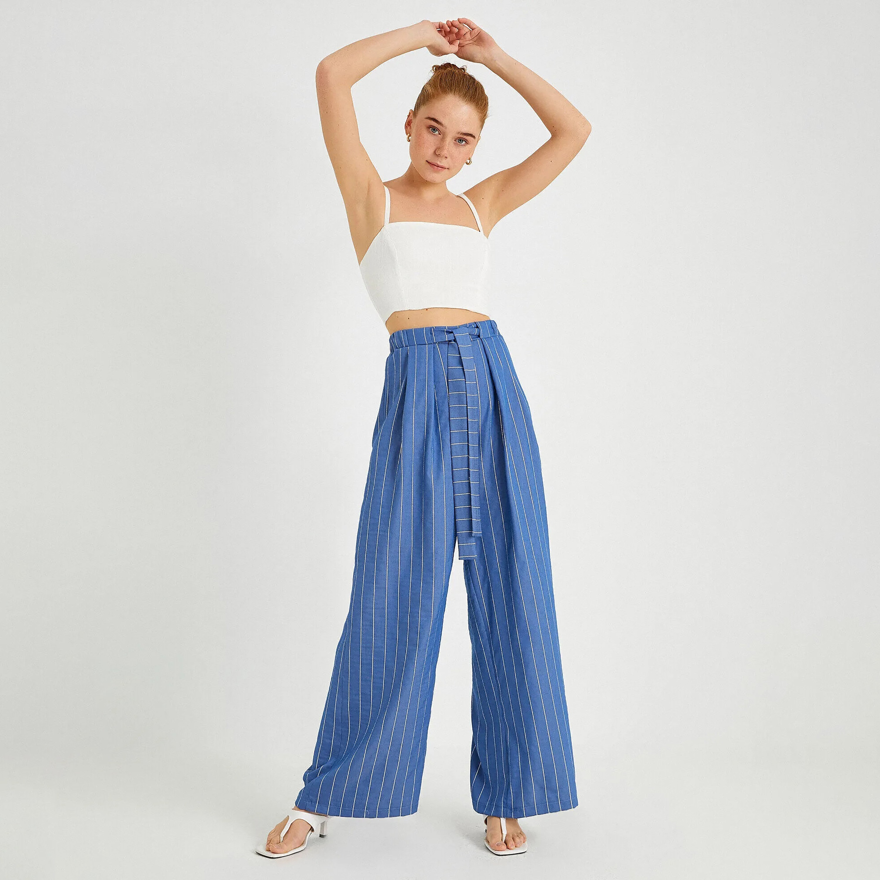KOTON Regular Fit High-Rise Elasticated Waist Women's Wide Leg Trousers-women-clothing-trousers-image-2