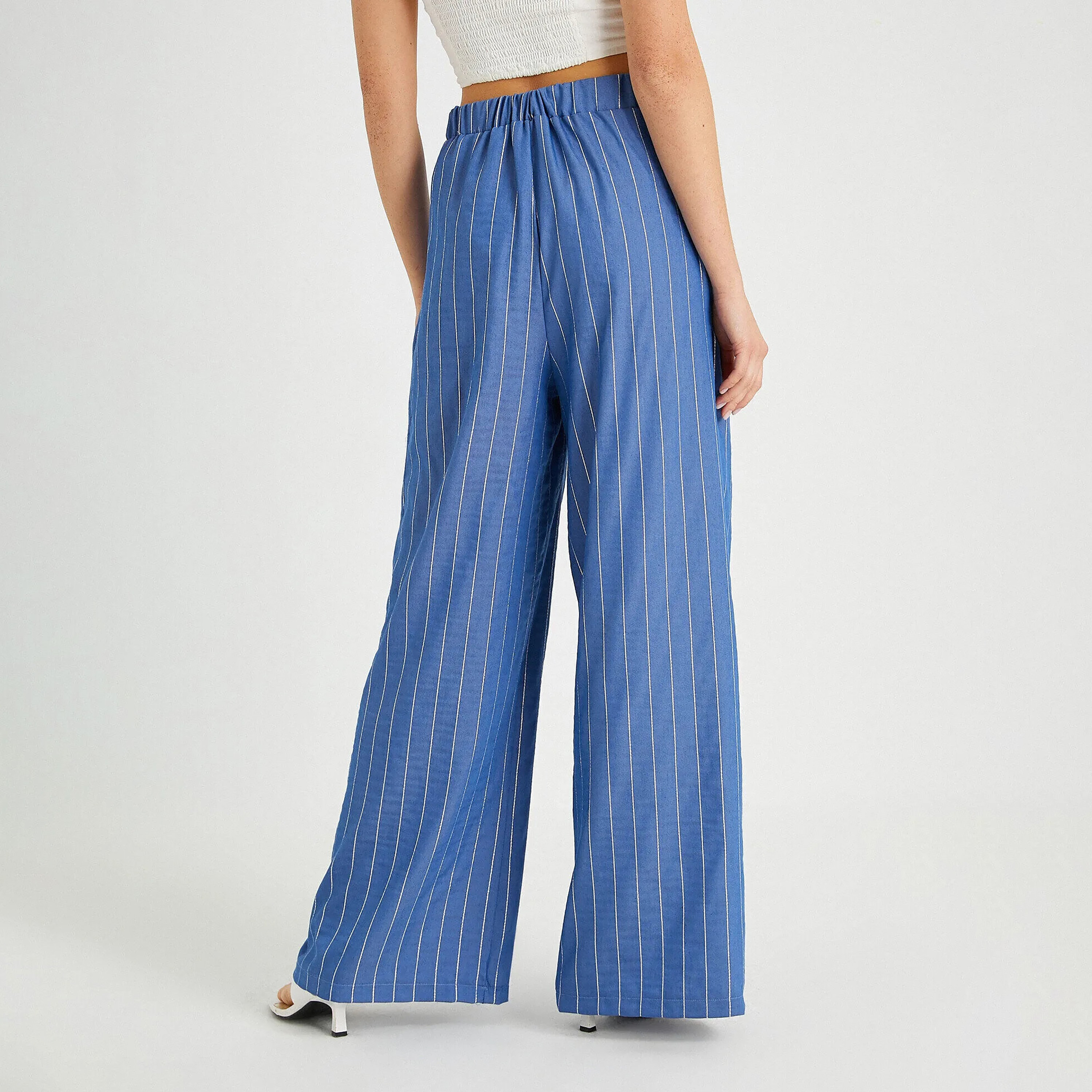 KOTON Regular Fit High-Rise Elasticated Waist Women's Wide Leg Trousers-women-clothing-trousers-image-4