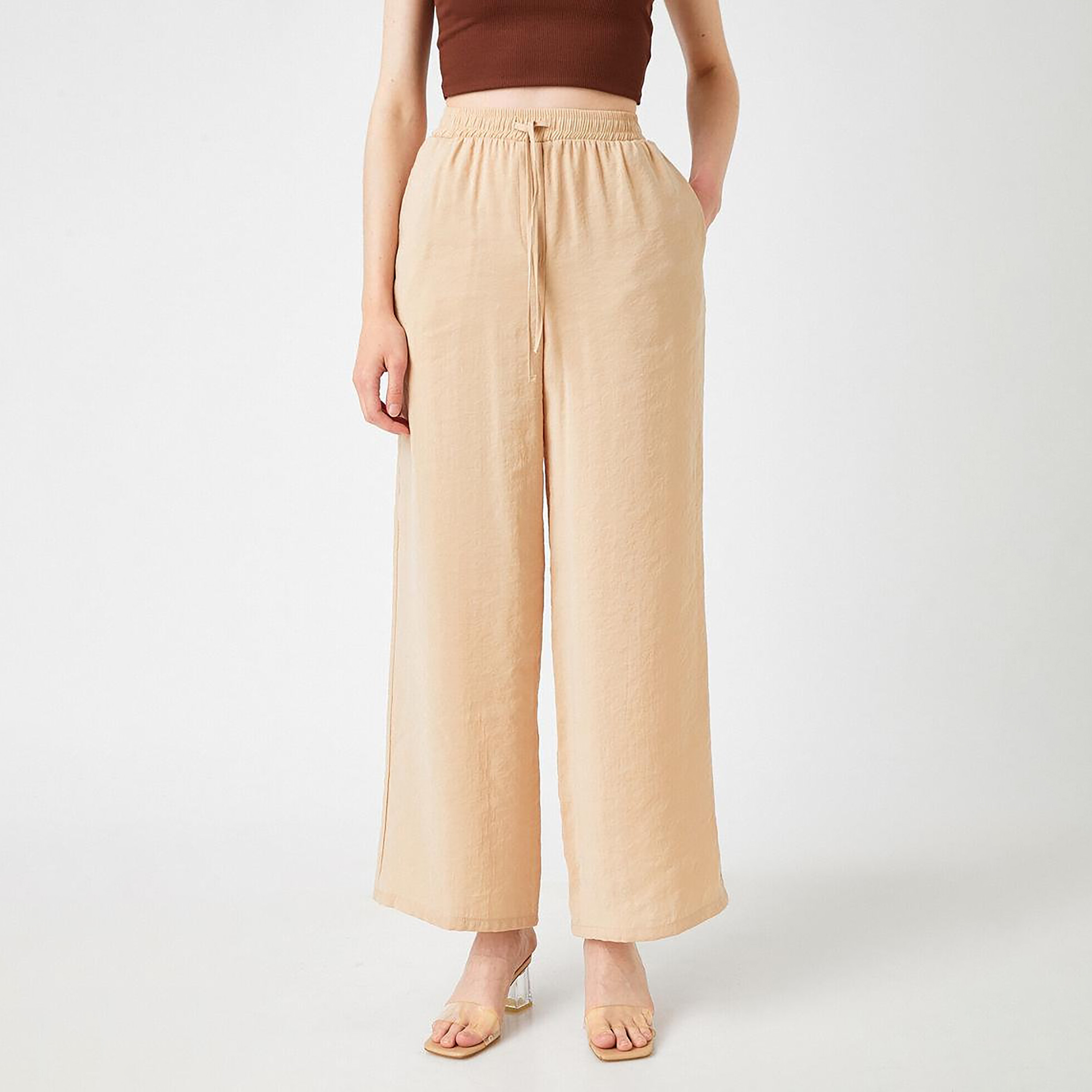 KOTON Regular Fit High-Rise Drawstring Waist Women's Straight Leg Trousers-women-clothing-trousers-image-1