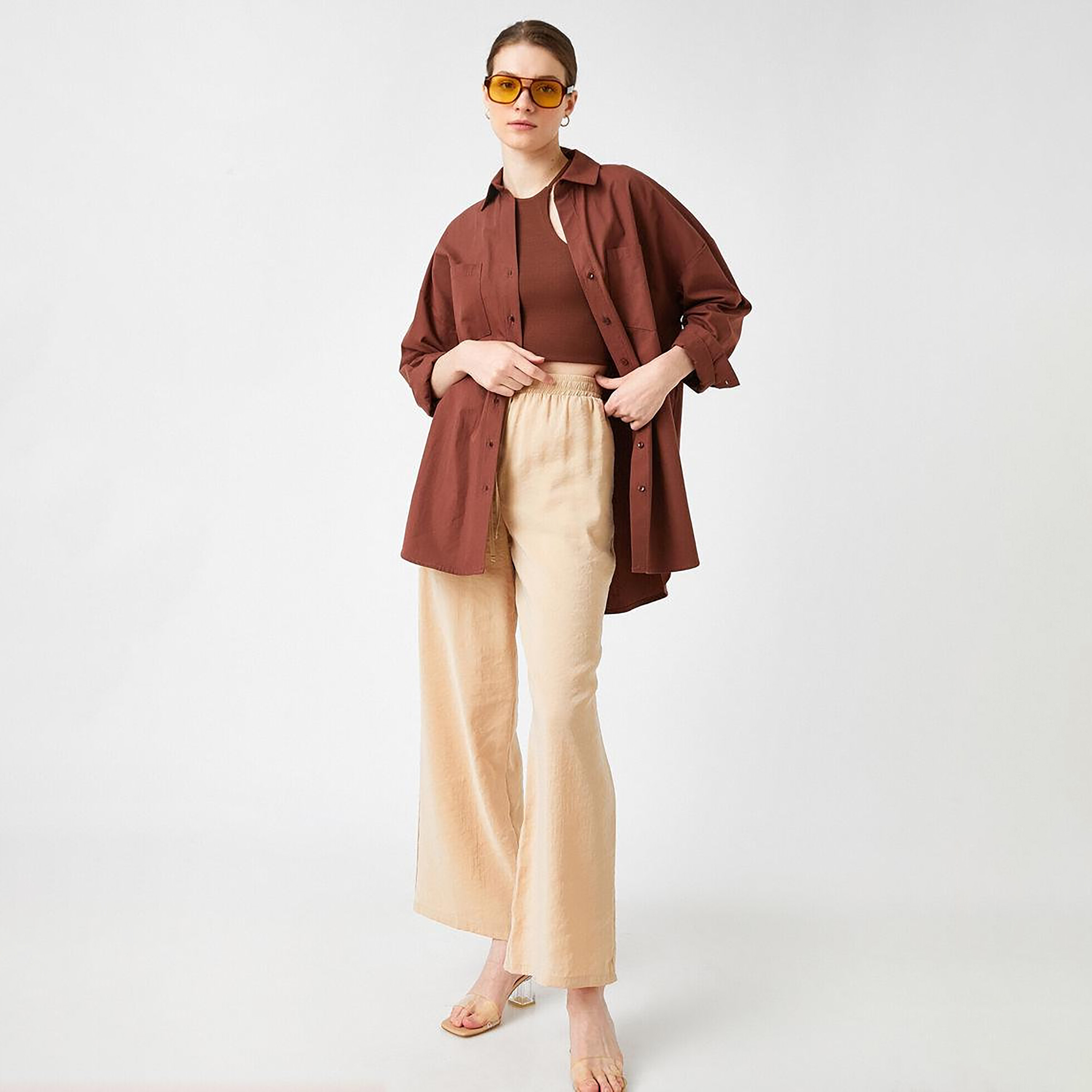 KOTON Regular Fit High-Rise Drawstring Waist Women's Straight Leg Trousers-women-clothing-trousers-image-3