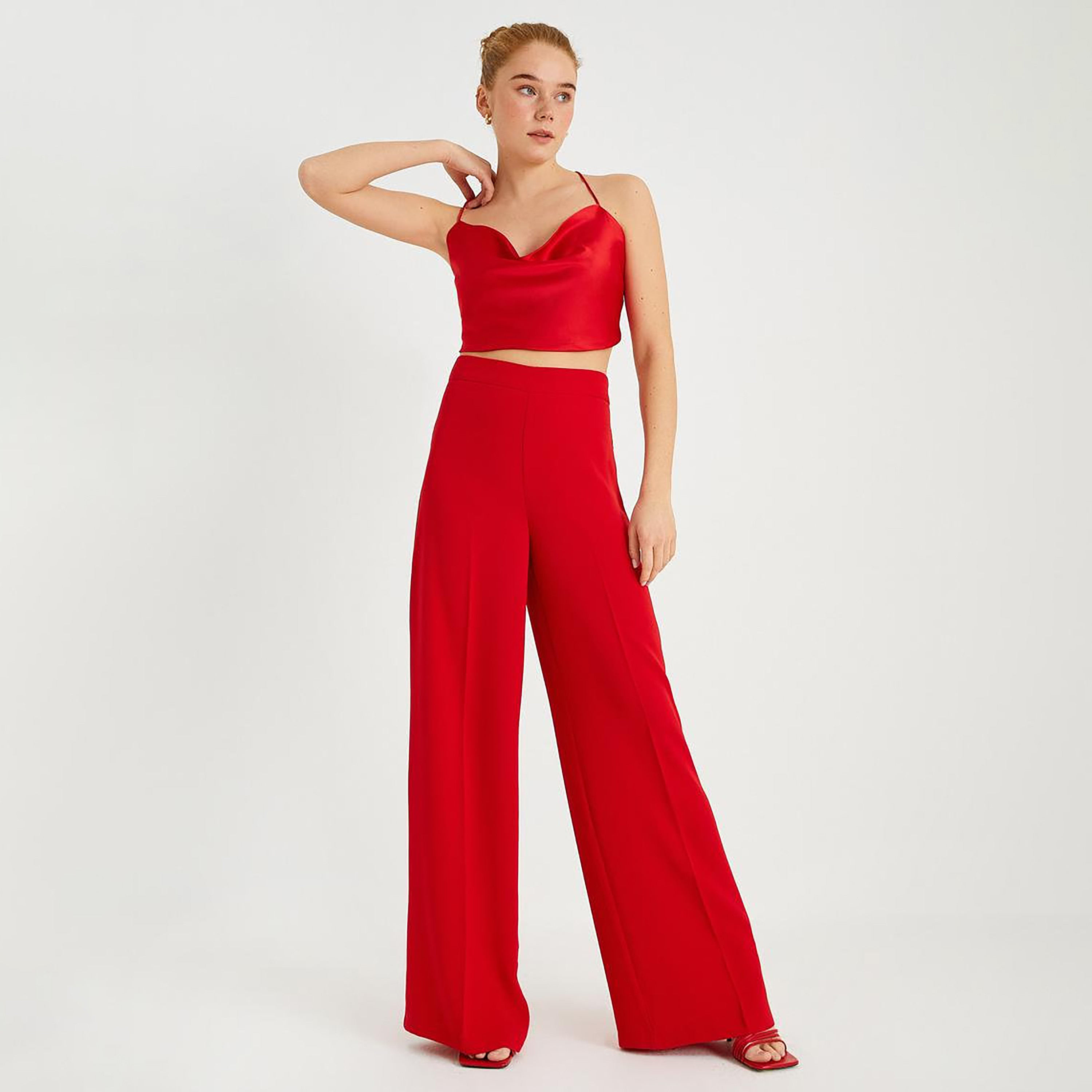 KOTON Regular Fit High-Rise Women's Wide Leg Trousers-women-clothing-trousers-image-2