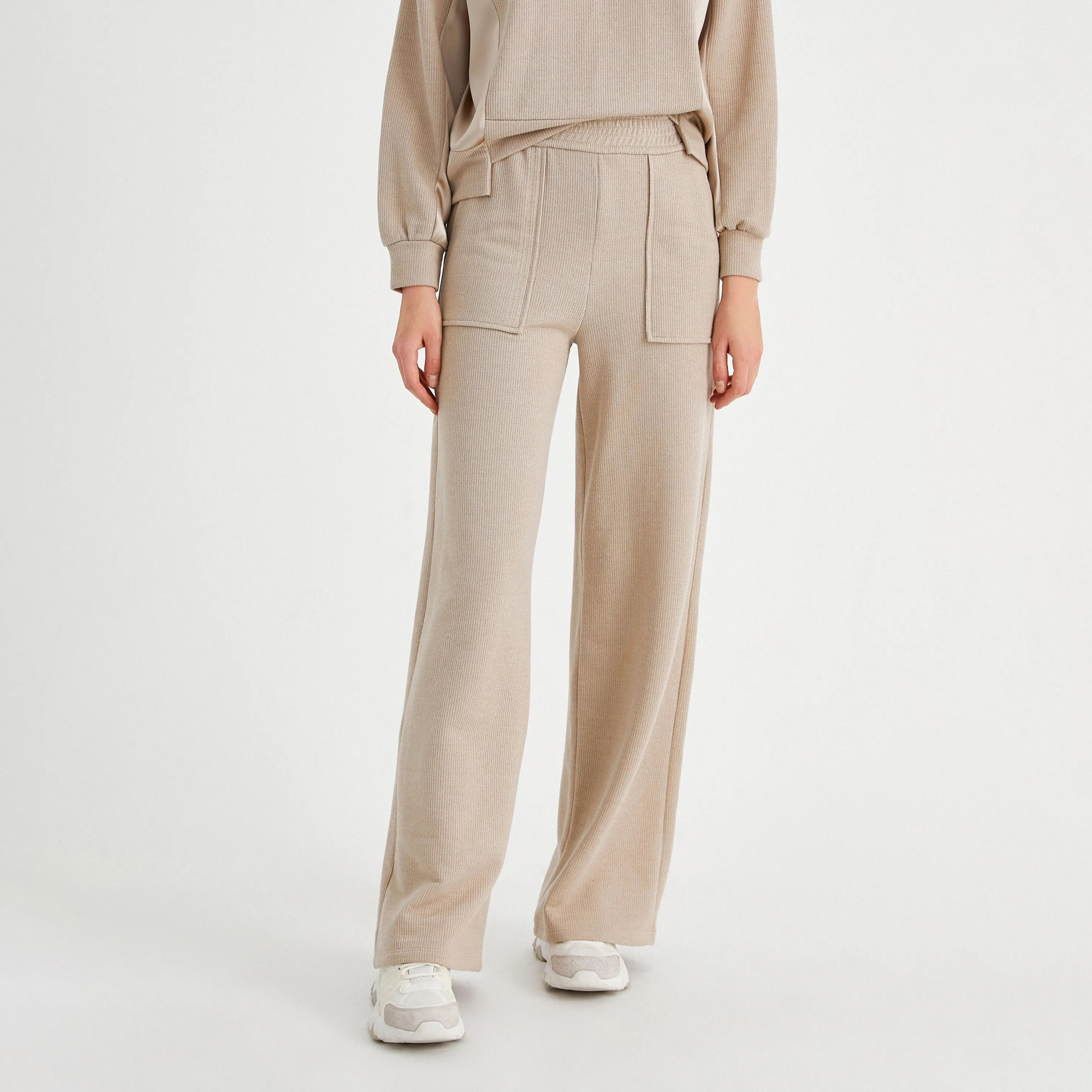 KOTON Regular Fit High-Rise Elasticated Waist Women's Wide Leg Trousers-women-clothing-trousers-image-1