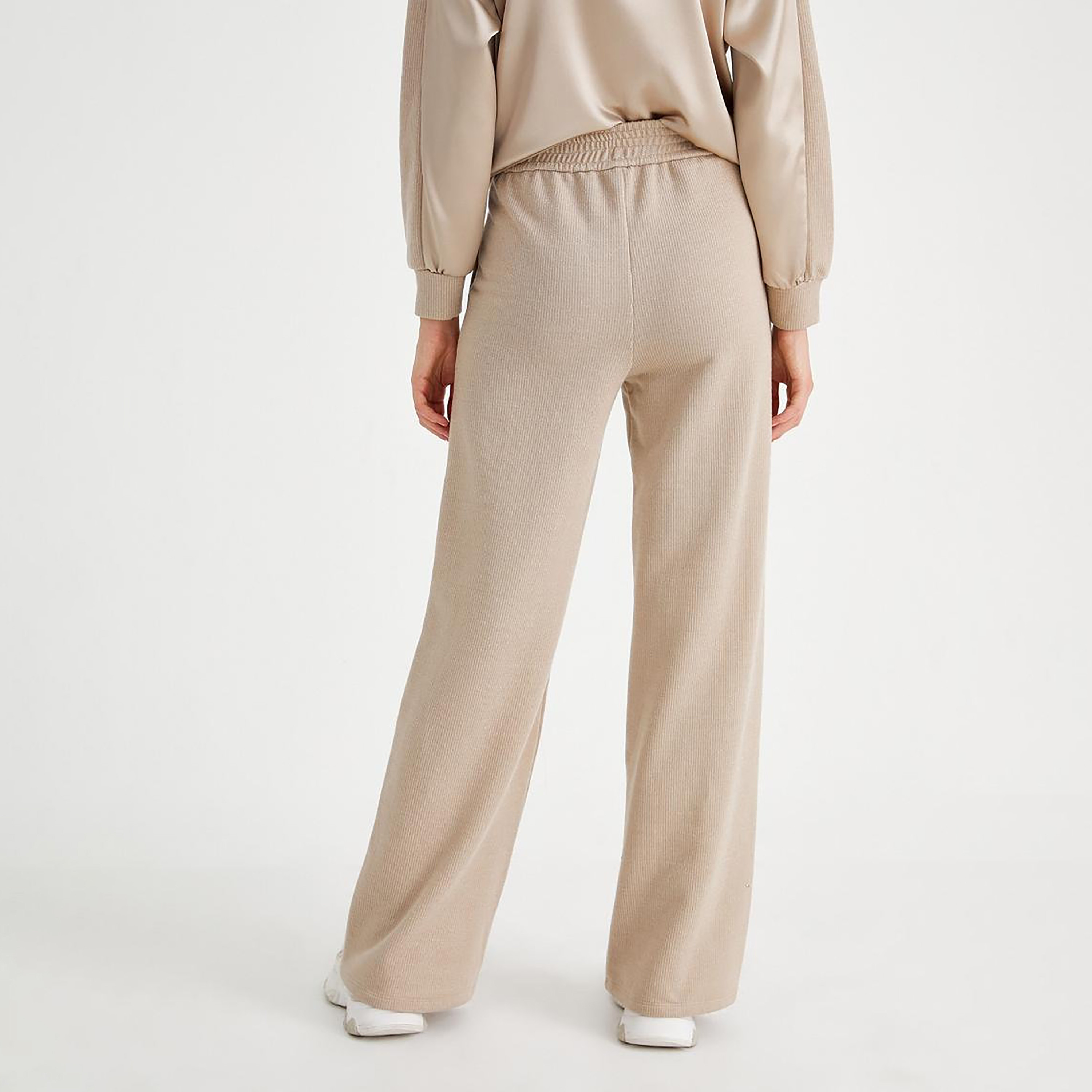 KOTON Regular Fit High-Rise Elasticated Waist Women's Wide Leg Trousers-women-clothing-trousers-image-4