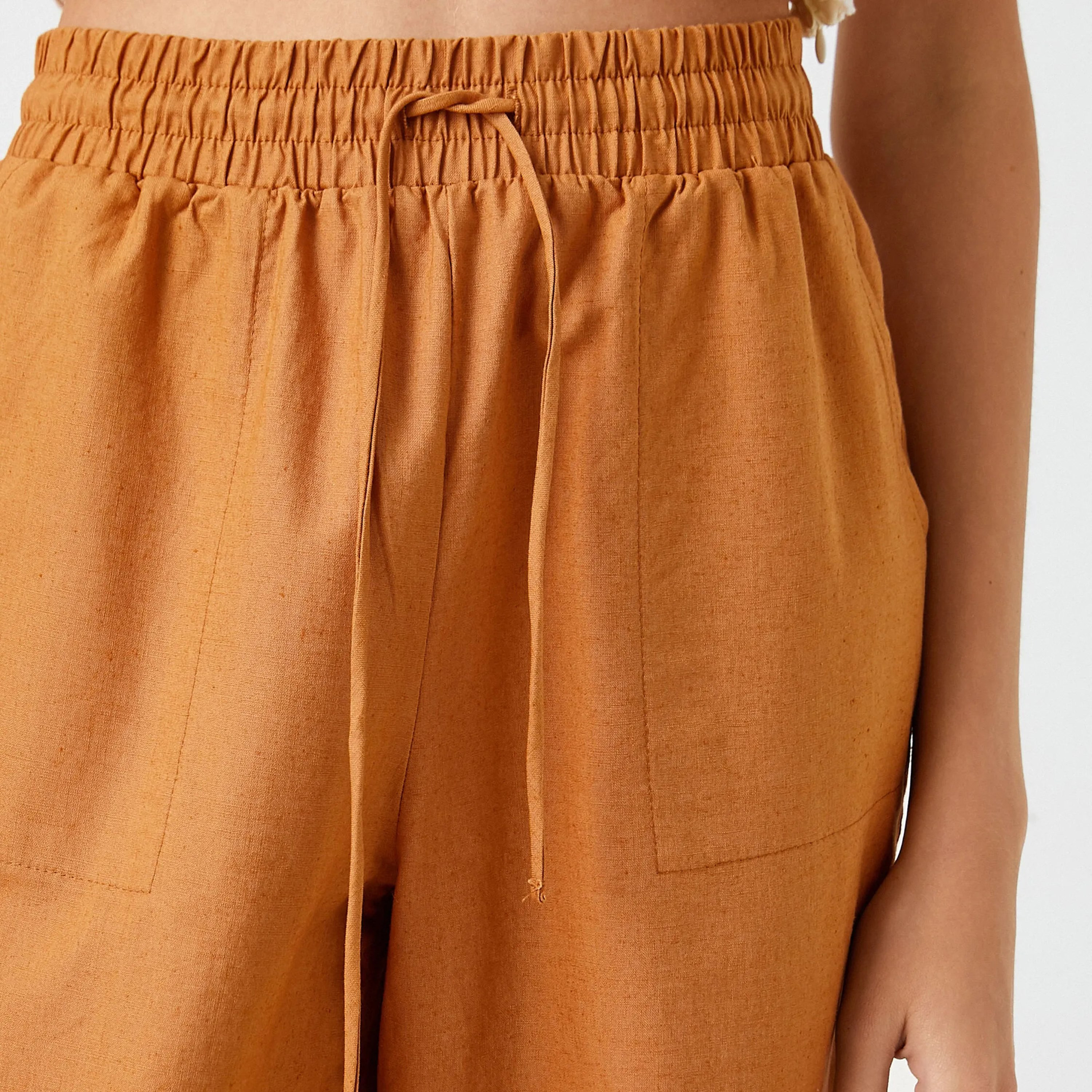KOTON Regular Fit High-Rise Drawstring Waist Women's Tapered Leg Linen Trousers-women-clothing-trousers-image-5