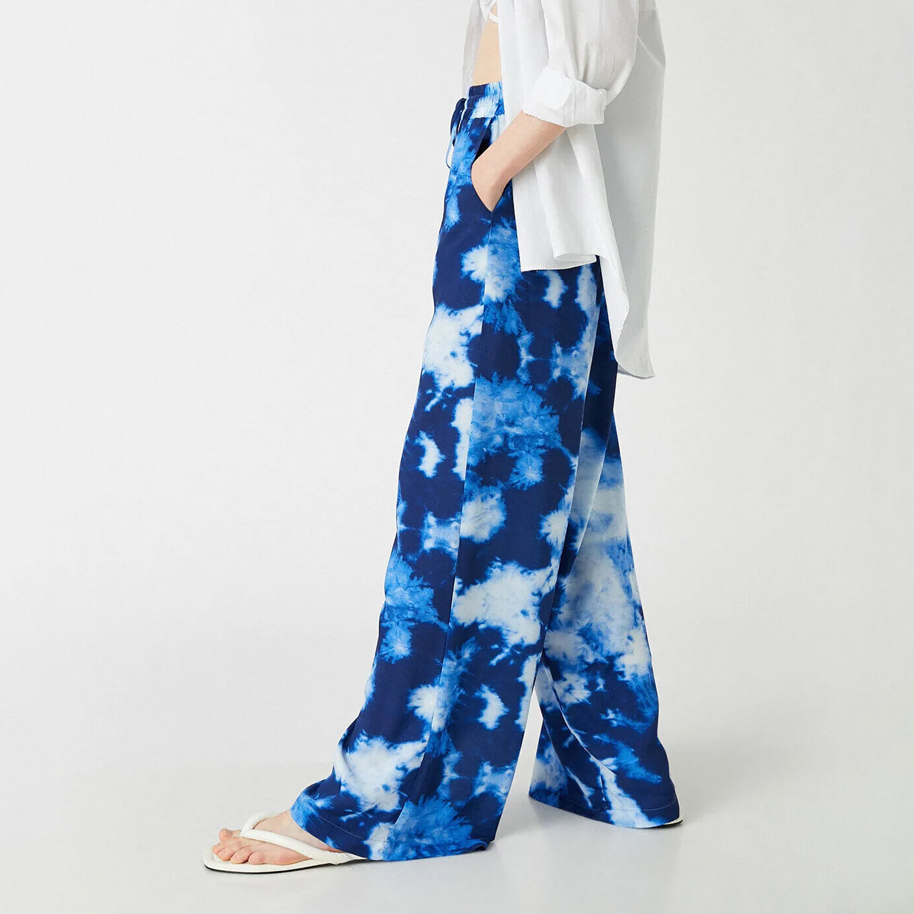 KOTON Regular Fit High-Rise Drawstring Waist Women's Wide Leg Trousers-women-clothing-trousers-image-3