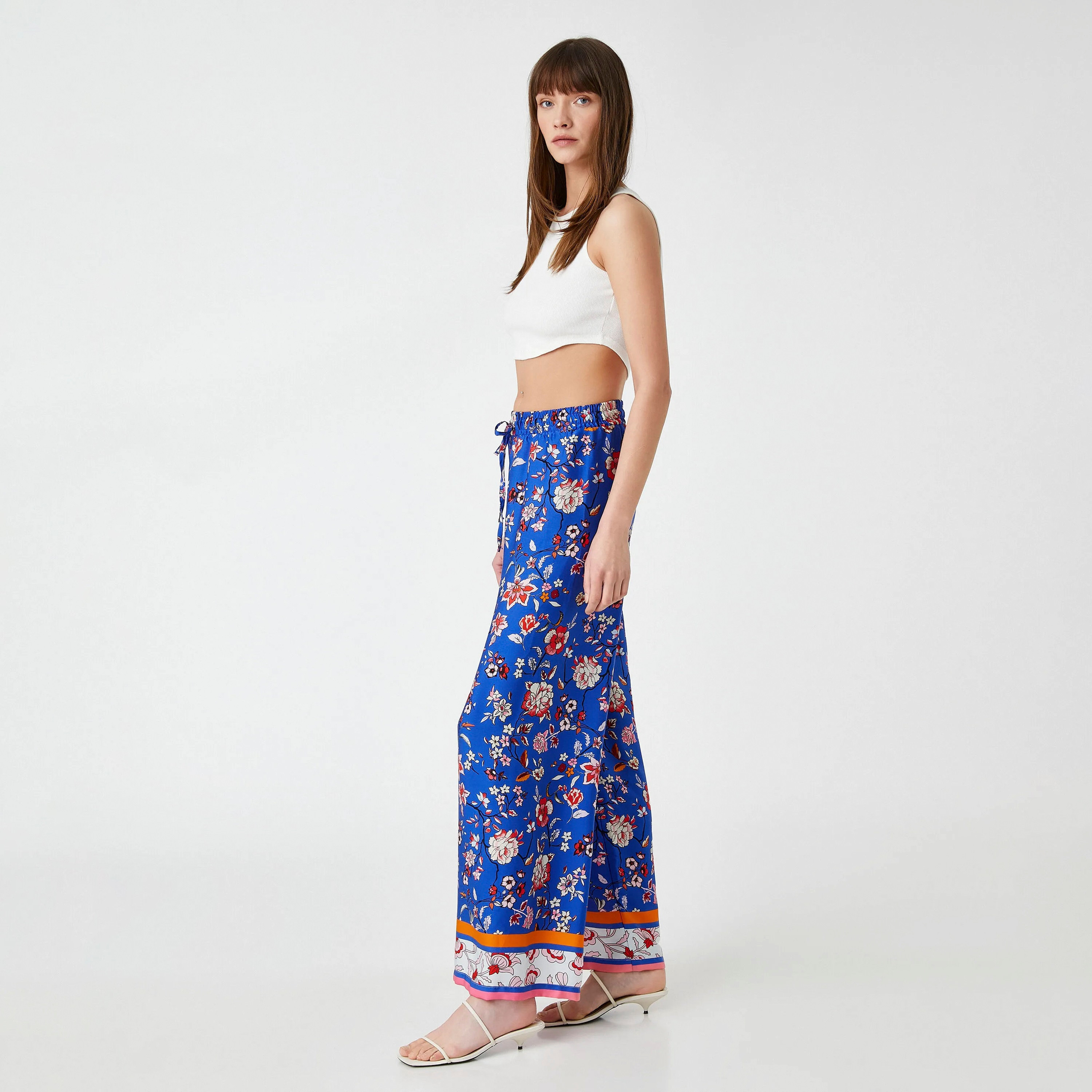 KOTON Regular Fit High-Rise Elasticated Waist Women's Wide Leg Trousers-women-clothing-trousers-image-2