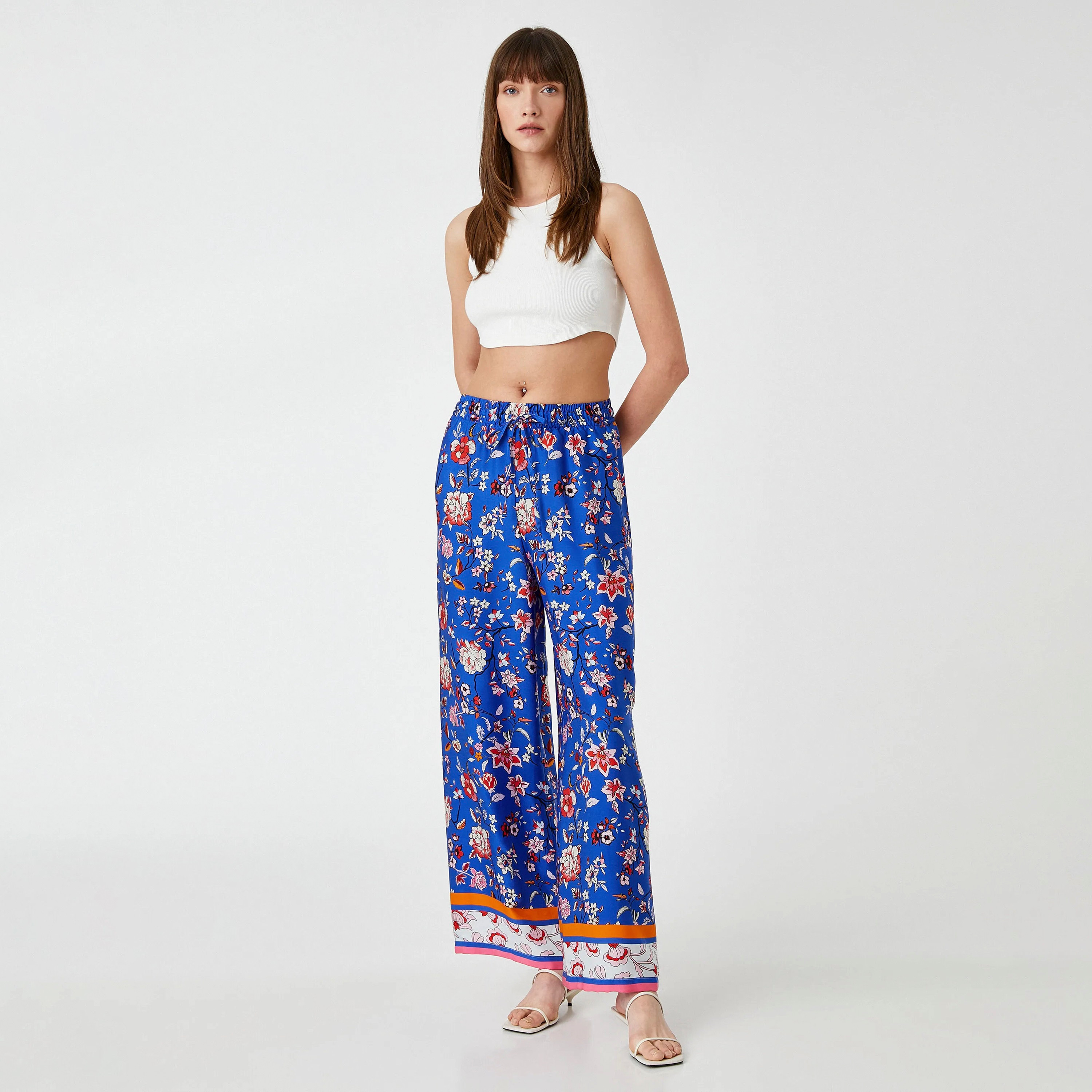 KOTON Regular Fit High-Rise Elasticated Waist Women's Wide Leg Trousers-women-clothing-trousers-image-3