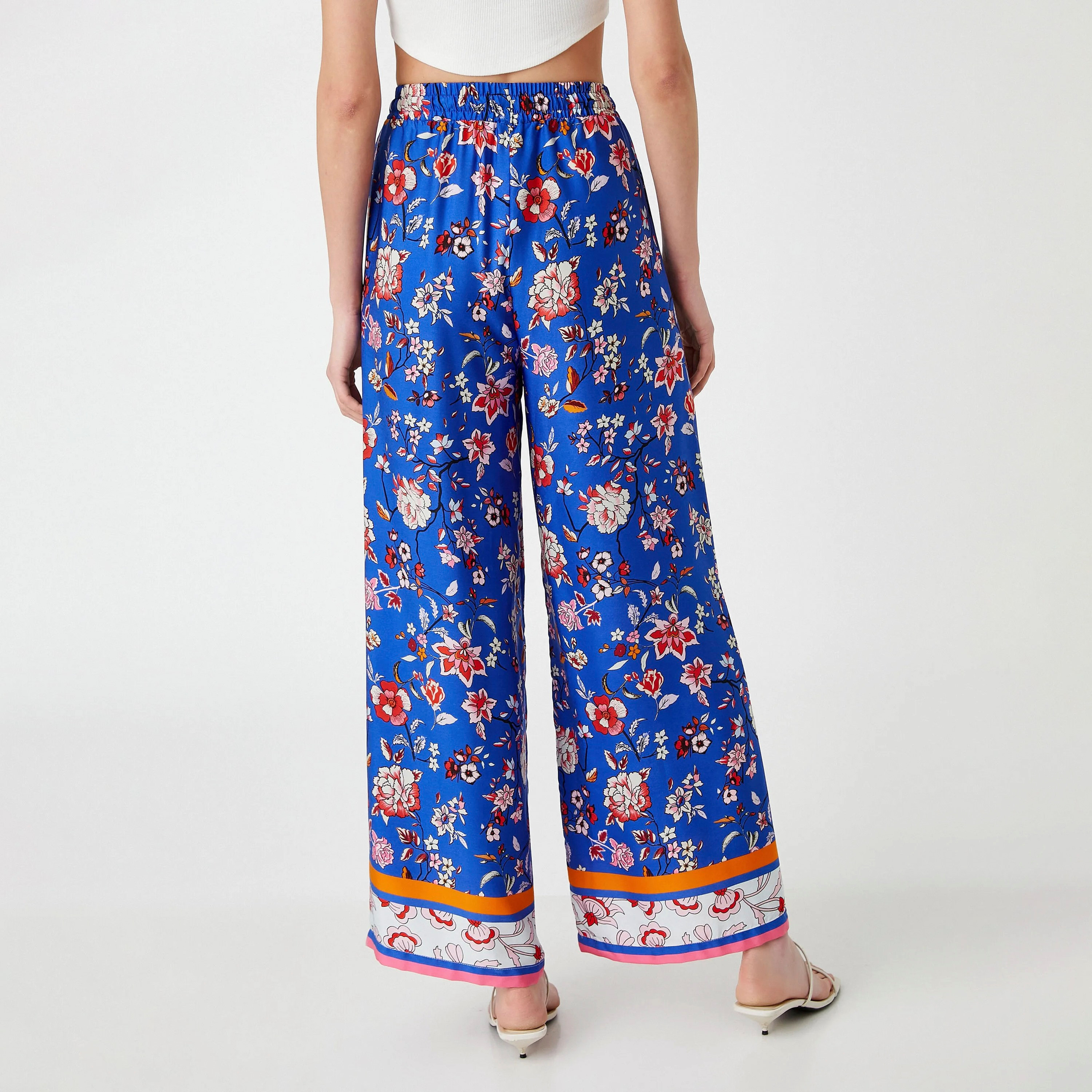 بنطال بقصة واسعة وخصر عالٍ مطاطي وقصة عادية للنساء من كوتون-women-clothing-trousers-image-4
