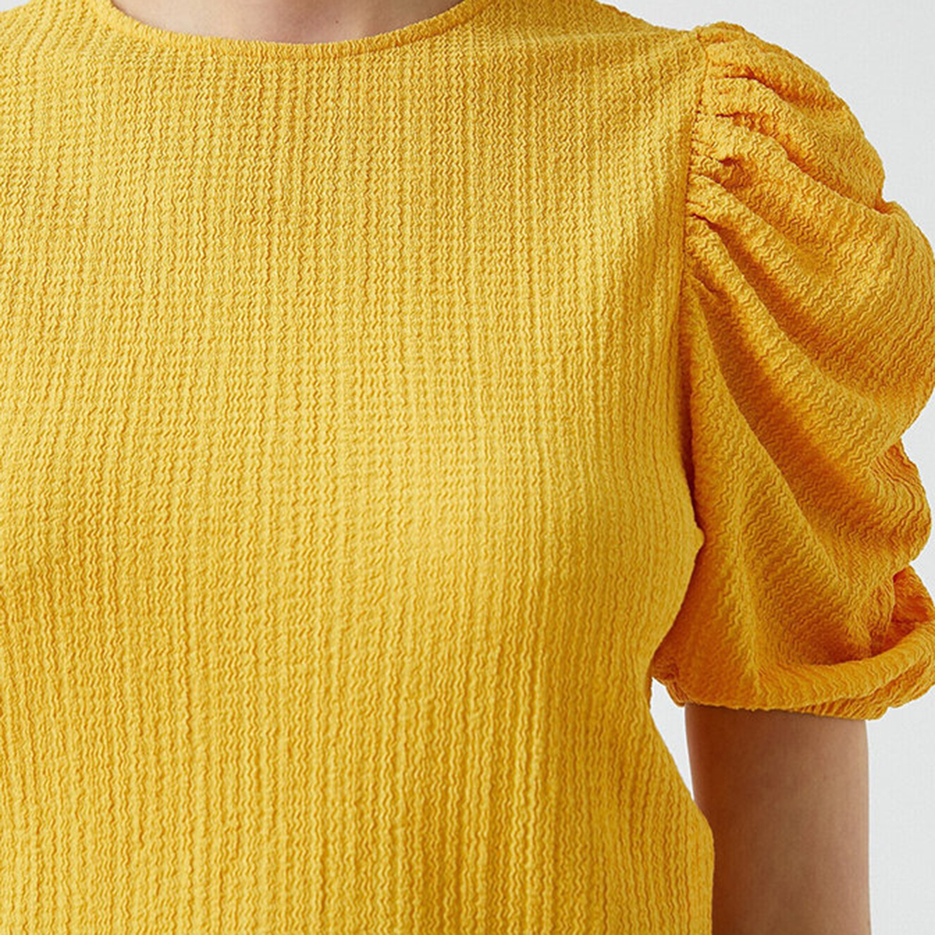 KOTON Yellow Textured Puff Sleeves Women's Top-women-clothing-shirtsandblouses-blouses-image-4