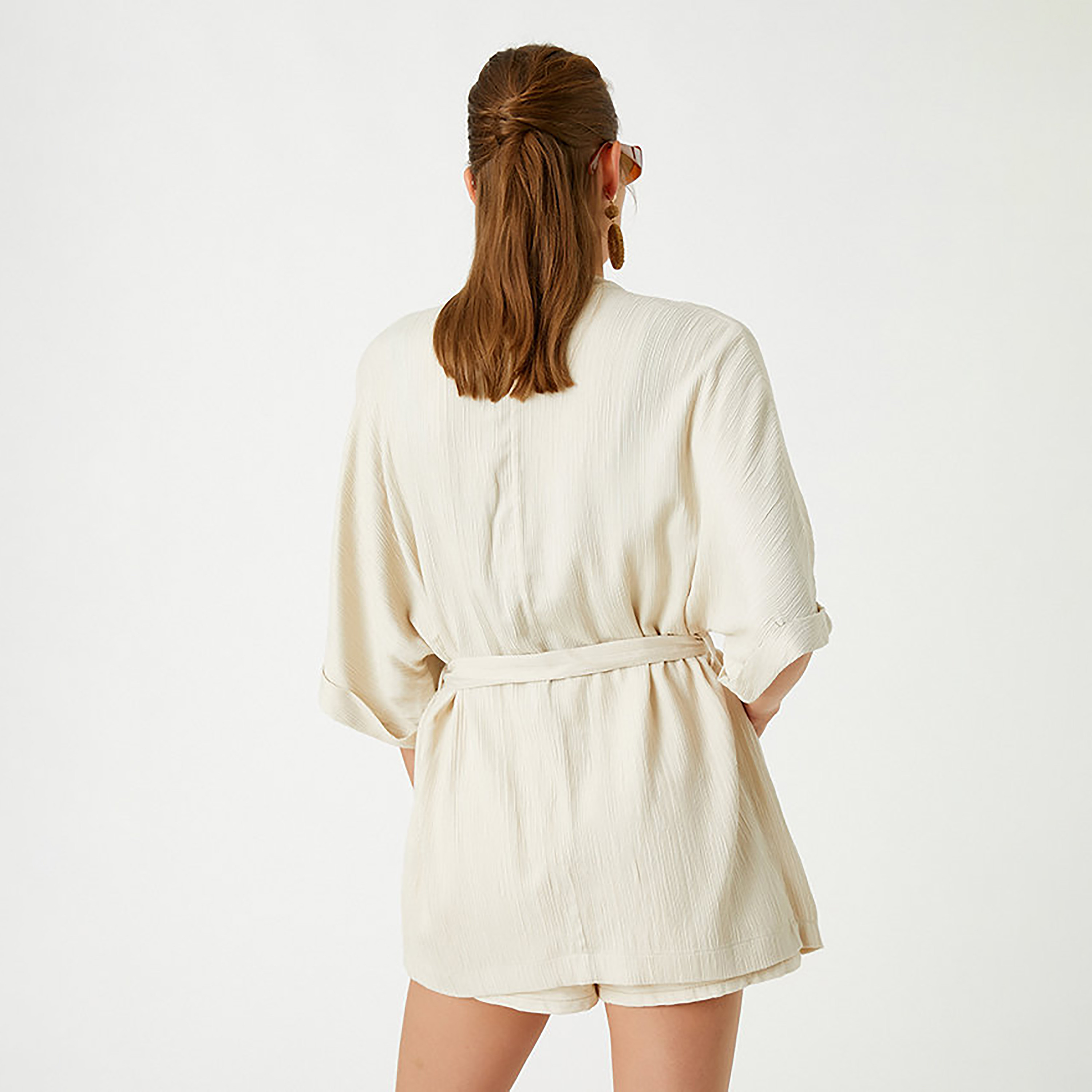 KOTON Cream Textured Women's Kimono-women-clothing-shirtsandblouses-blouses-image-4