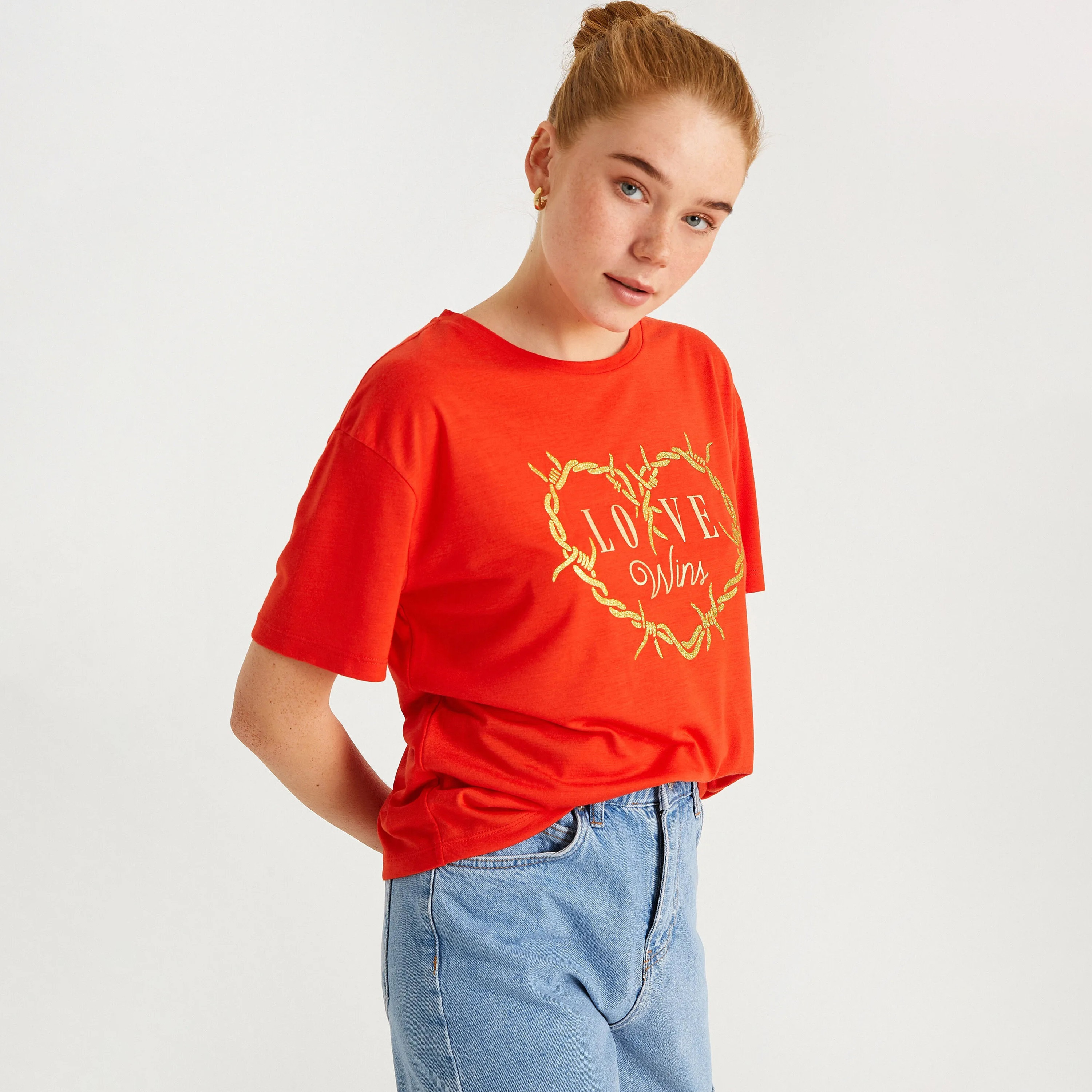 KOTON Red Graphic Print Women's T-Shirt-women-clothing-tshirts-image-4