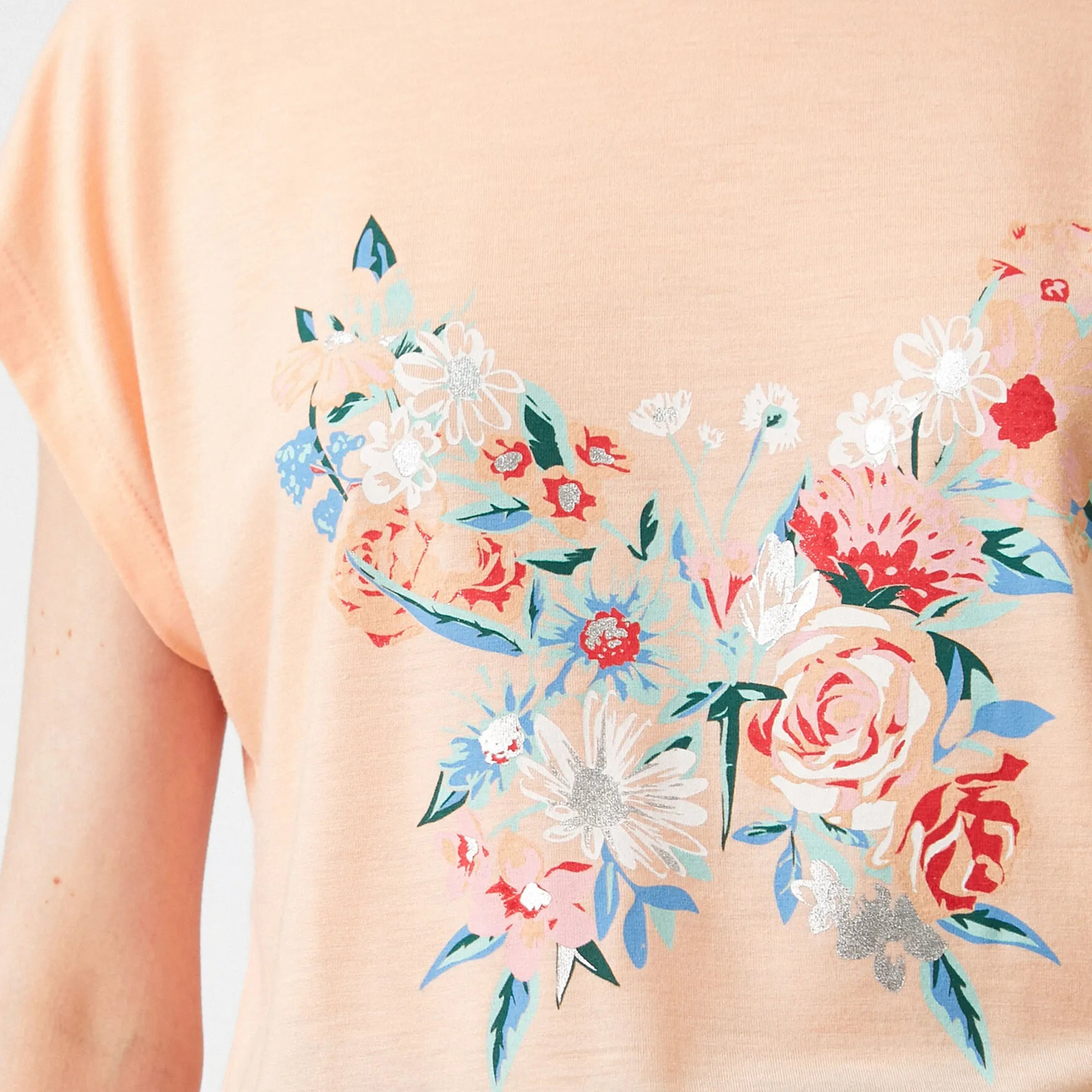 KOTON Peach Floral Print Women's T-Shirt-women-clothing-tshirts-image-6