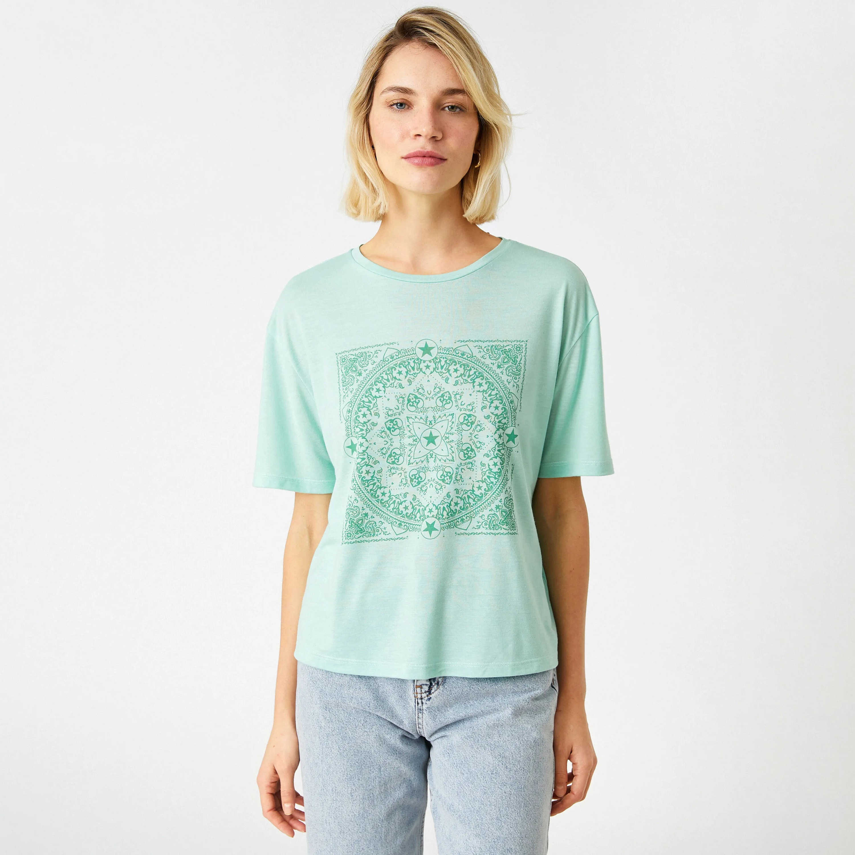 KOTON Green Mandala Print Women's T-Shirt-women-clothing-tshirts-image-1
