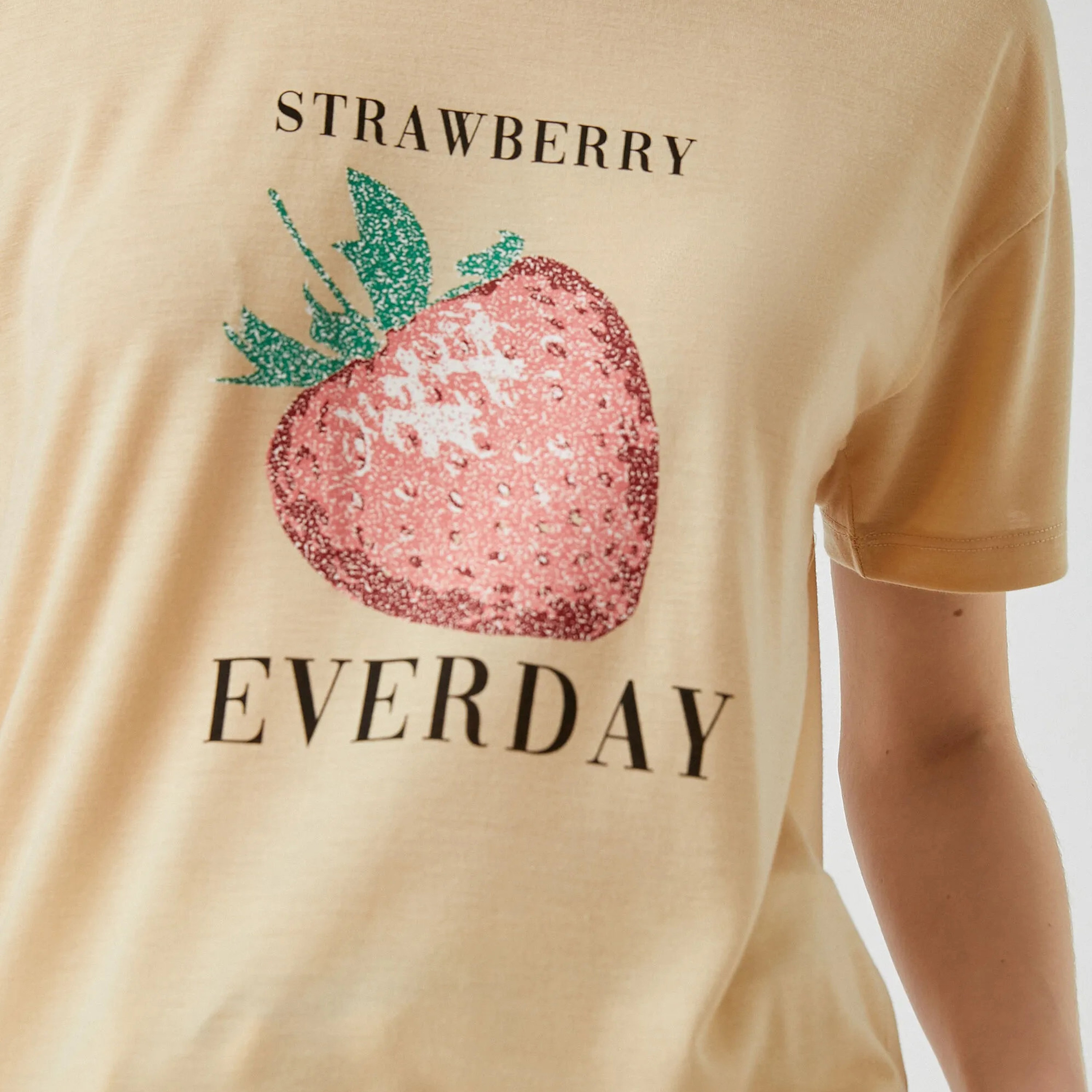 KOTON Beige Graphic Strawberry Print Women's T-Shirt-women-clothing-tshirts-image-5