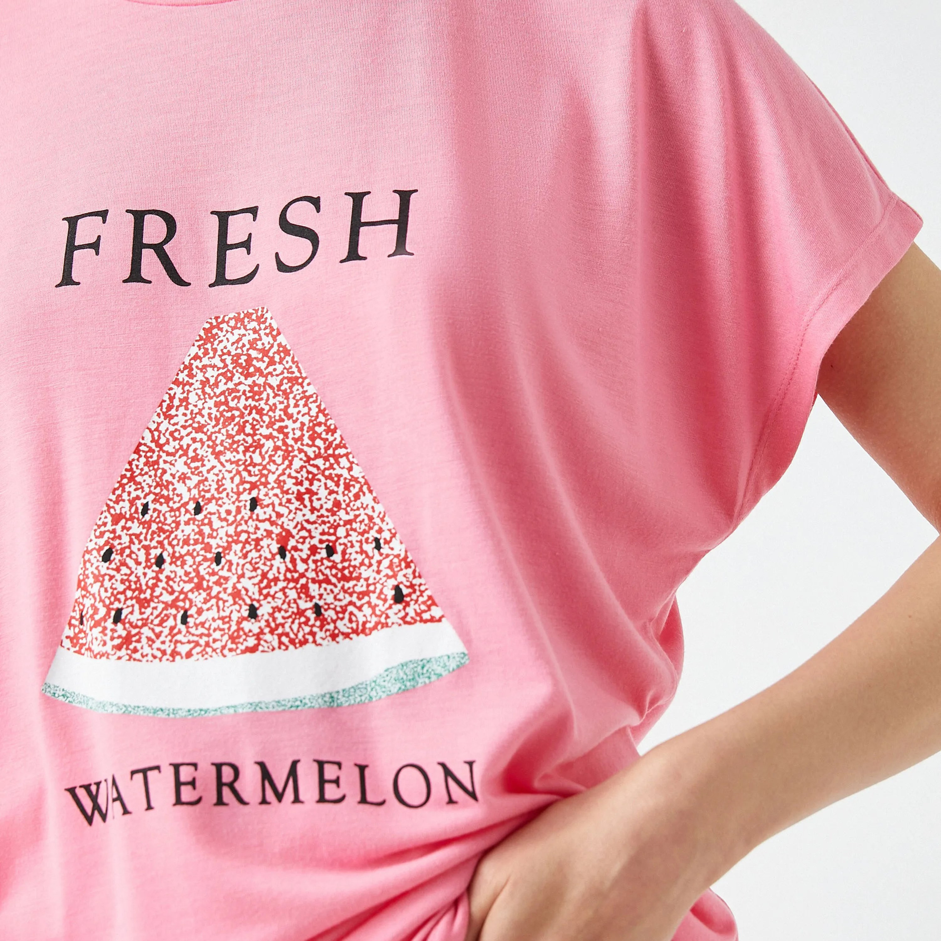 KOTON Pink Graphic Watermelon Print Women's T-Shirt-women-clothing-tshirts-image-5
