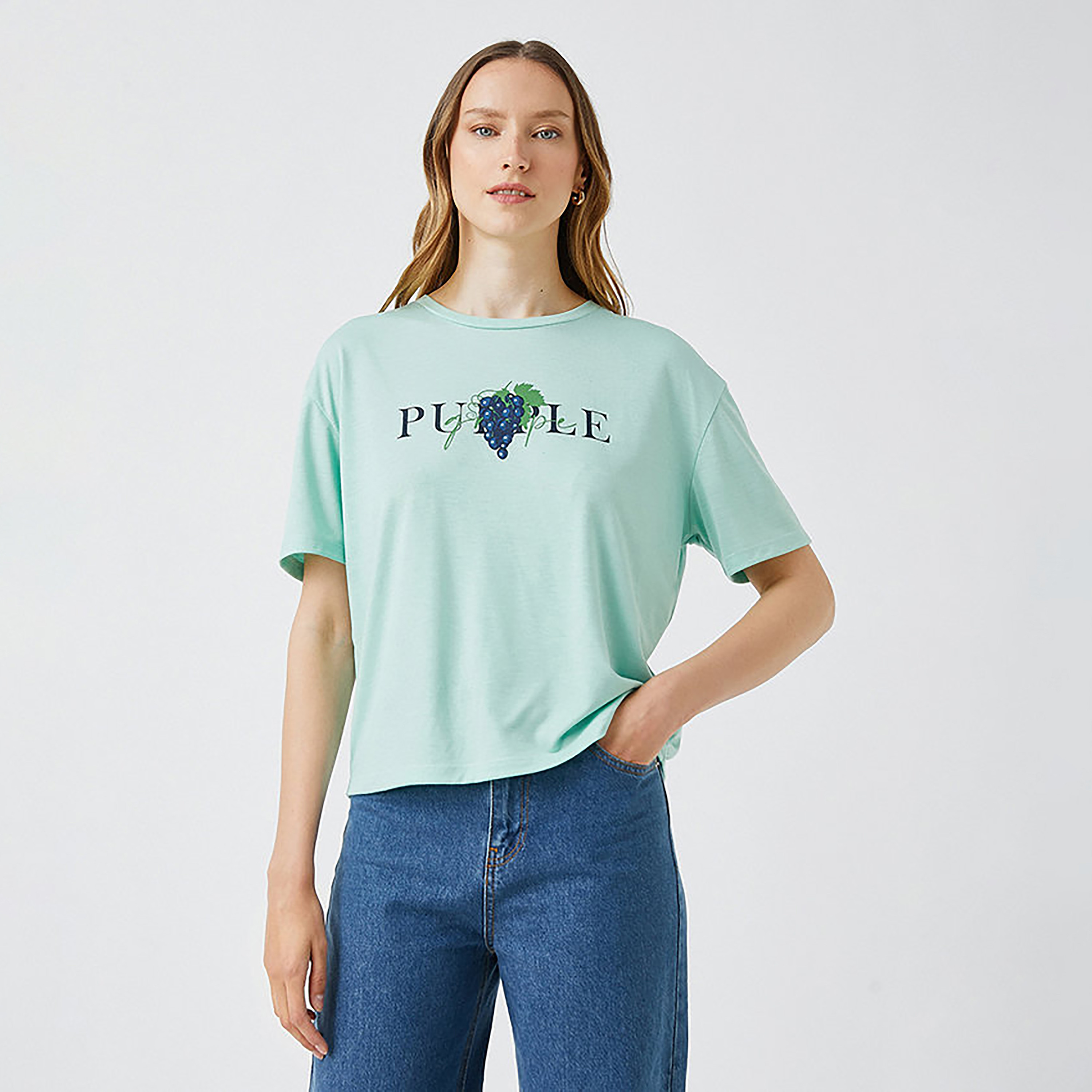 KOTON Green Graphic Grape Print Women's T-Shirt-women-clothing-tshirts-image-1