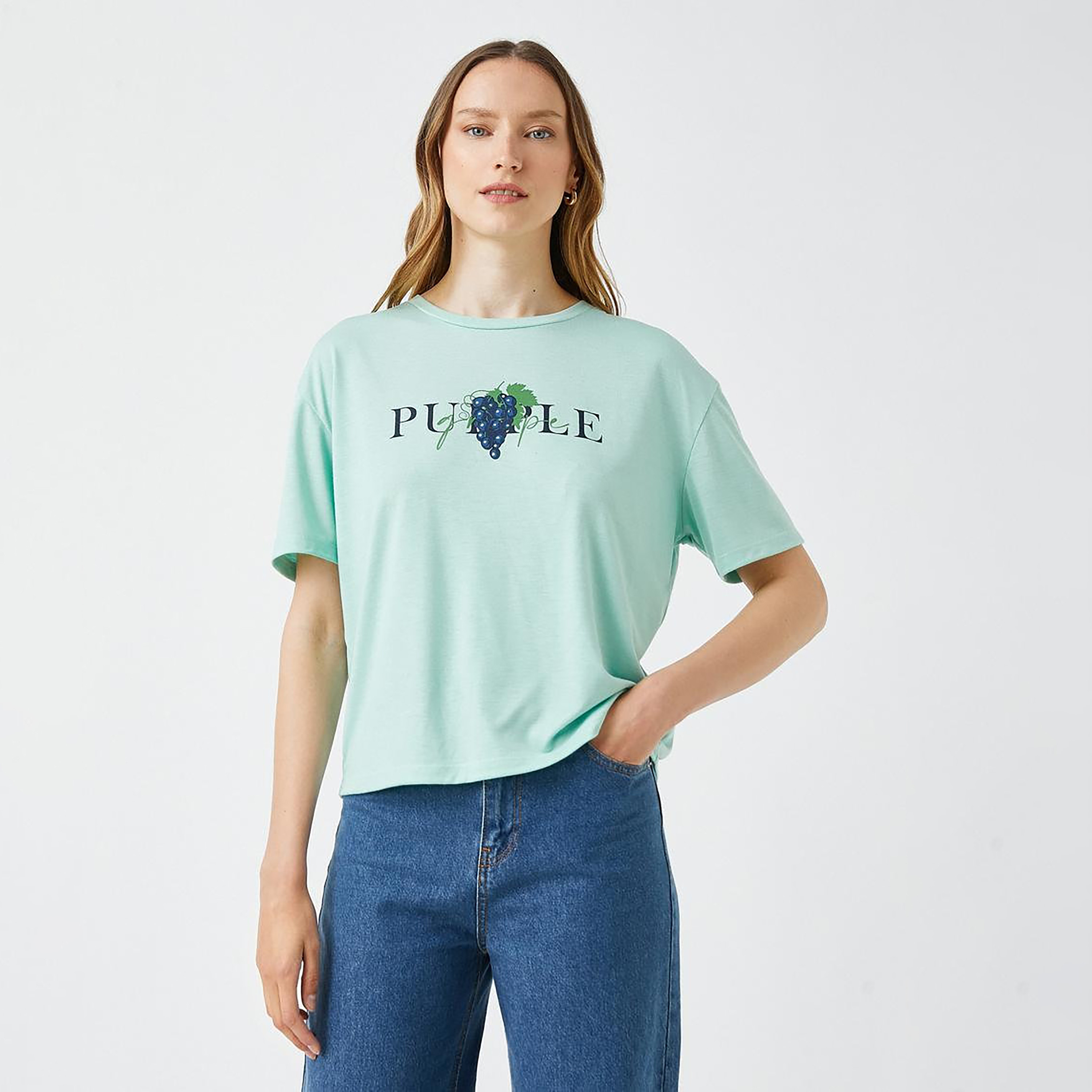 KOTON Green Graphic Grape Print Women's T-Shirt-women-clothing-tshirts-image-4