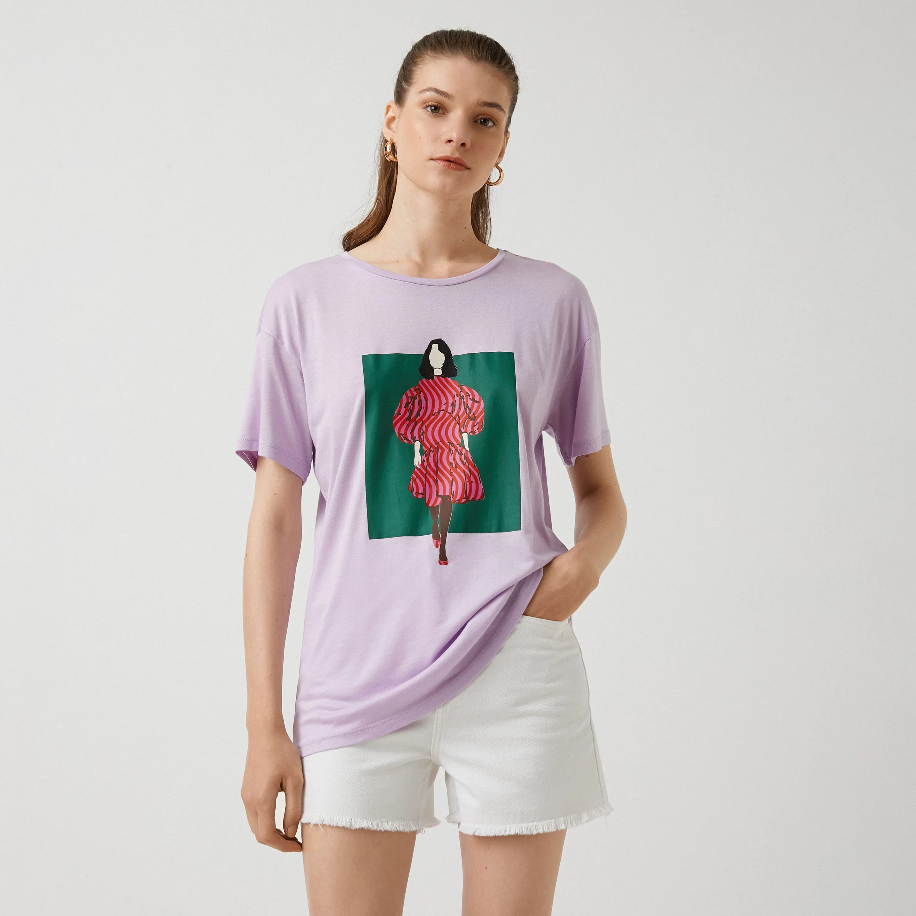 KOTON Purple Graphic Print Women's T-Shirt-women-clothing-tshirts-image-1