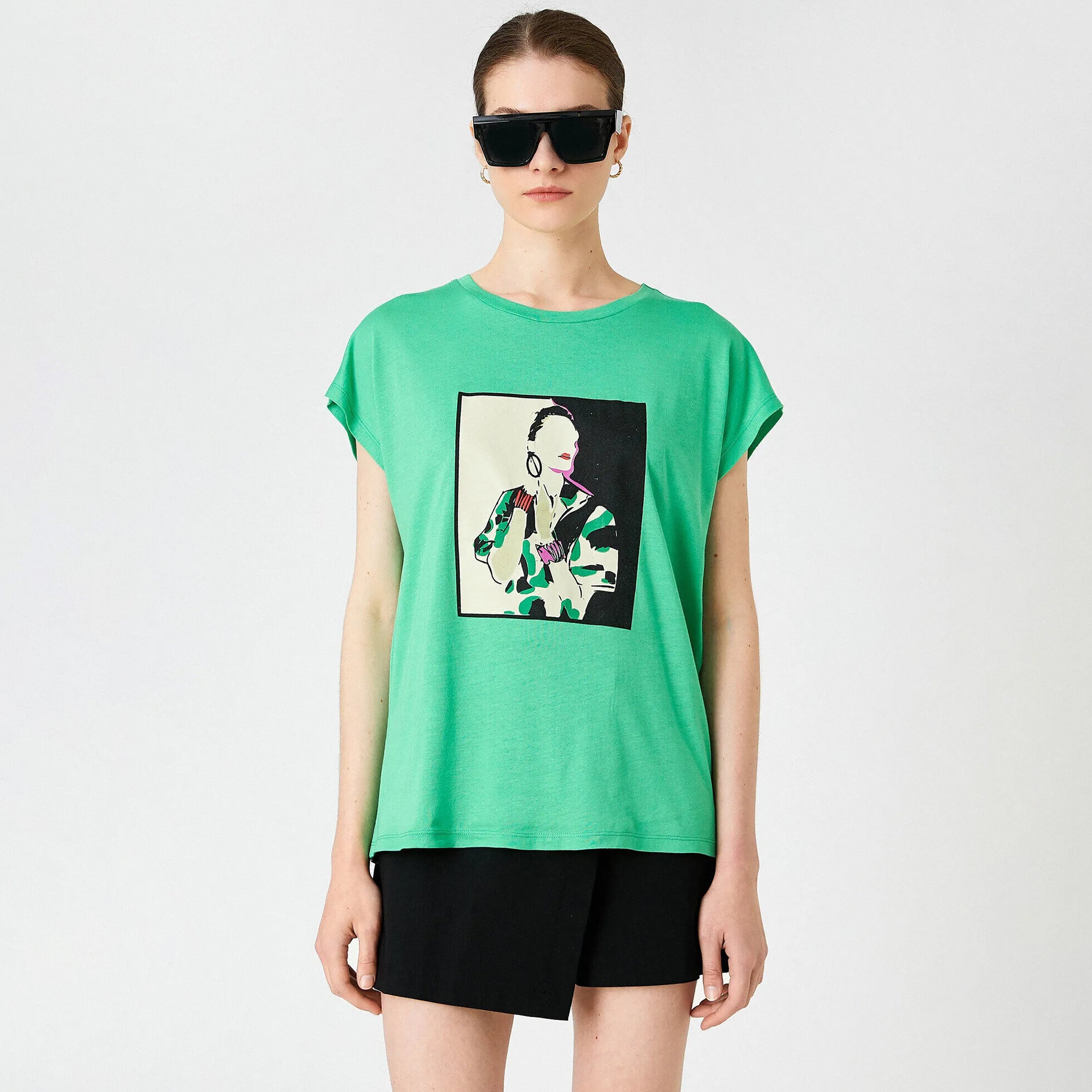 KOTON Green Graphic Print Women's T-Shirt-women-clothing-tshirts-image-1