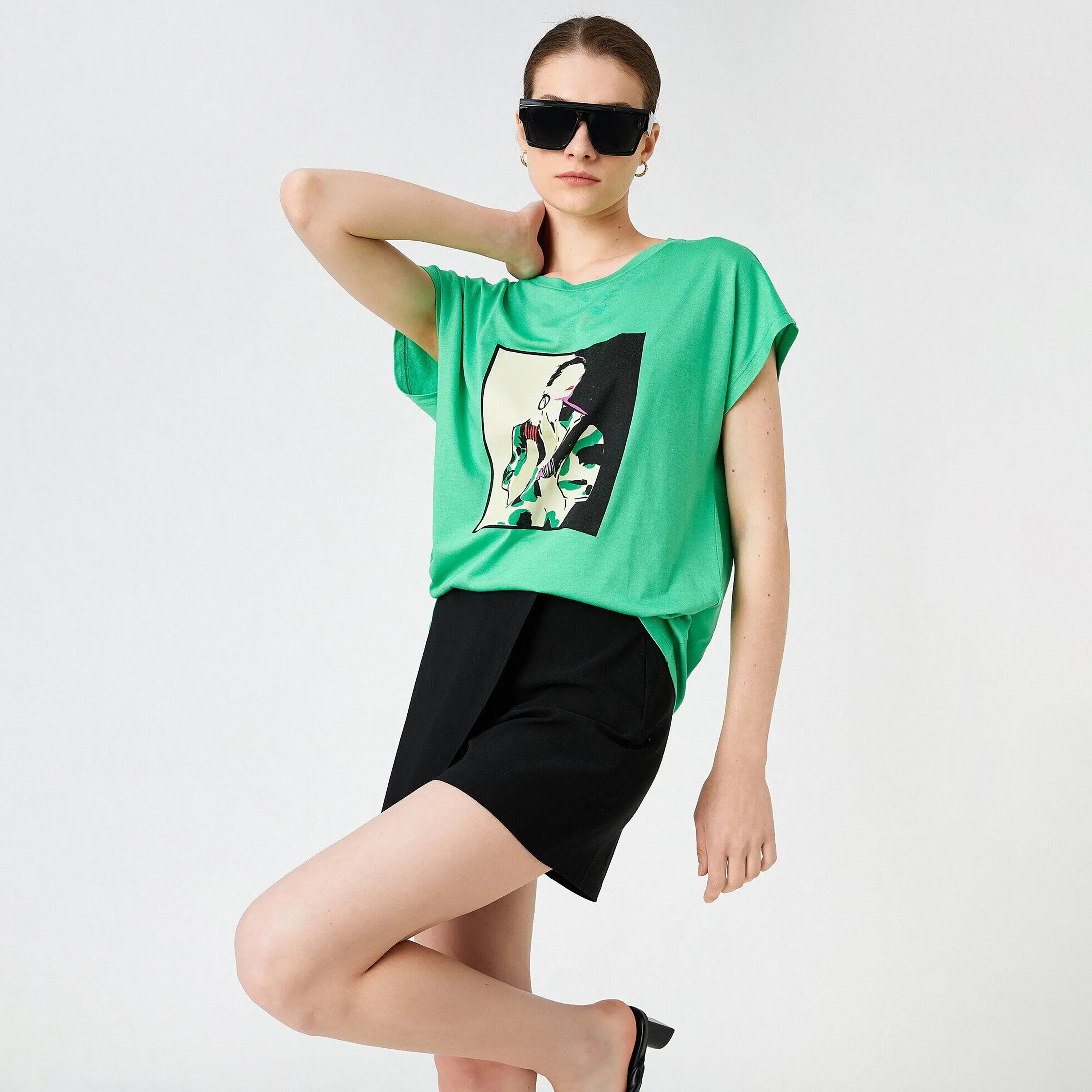 KOTON Green Graphic Print Women's T-Shirt-women-clothing-tshirts-image-2