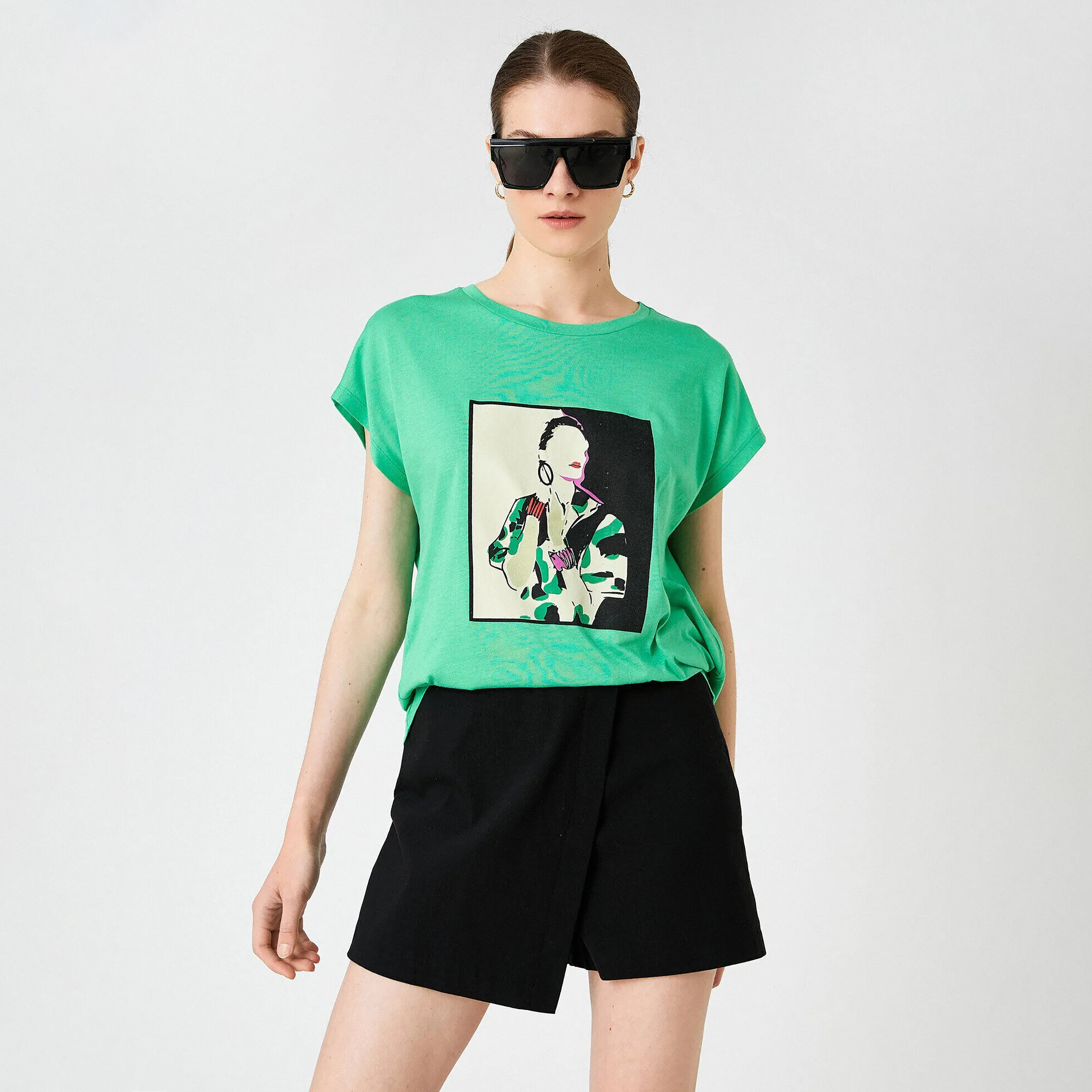 KOTON Green Graphic Print Women's T-Shirt-women-clothing-tshirts-image-4