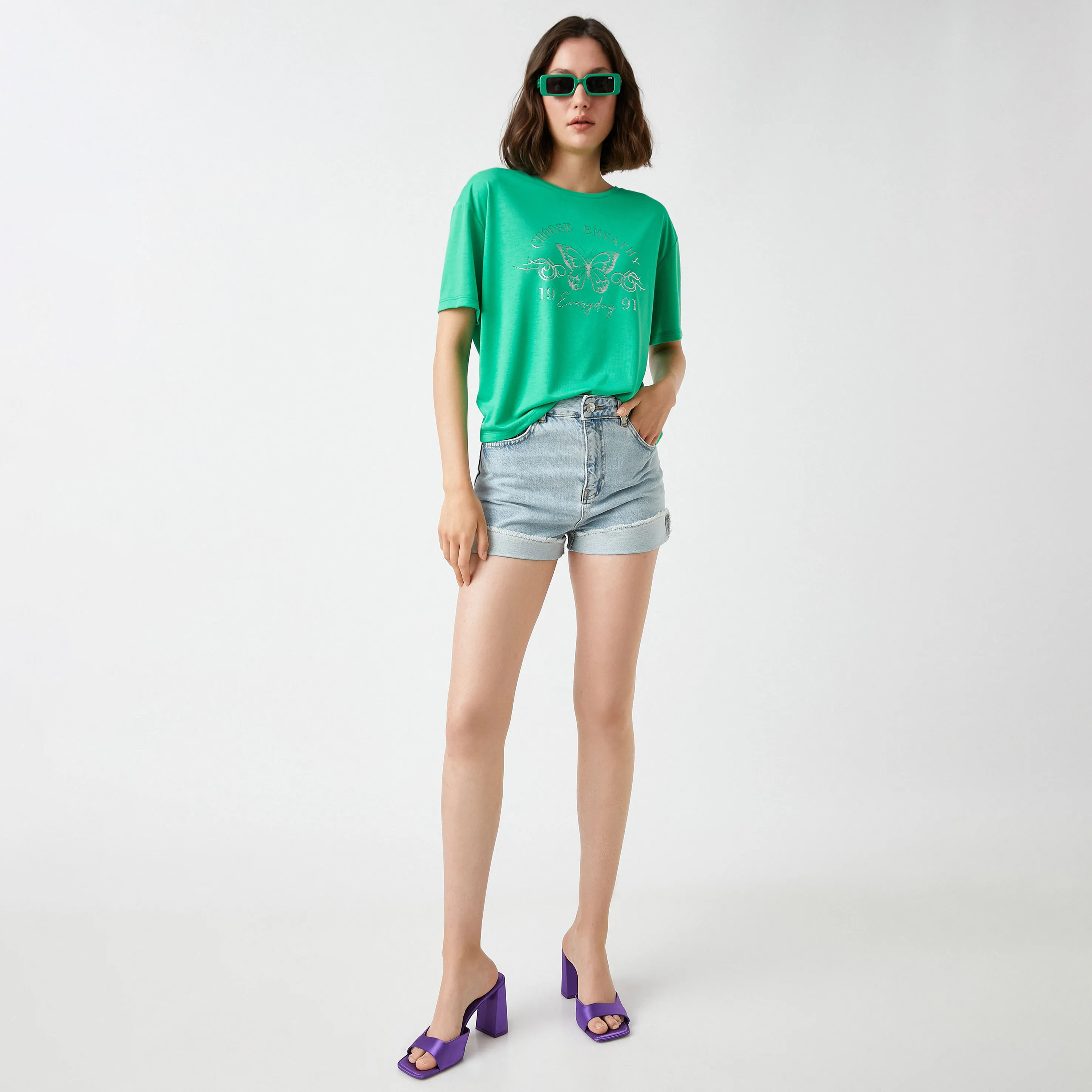 KOTON Green Graphic Butterfly Print Women's T-Shirt-women-clothing-tshirts-image-2