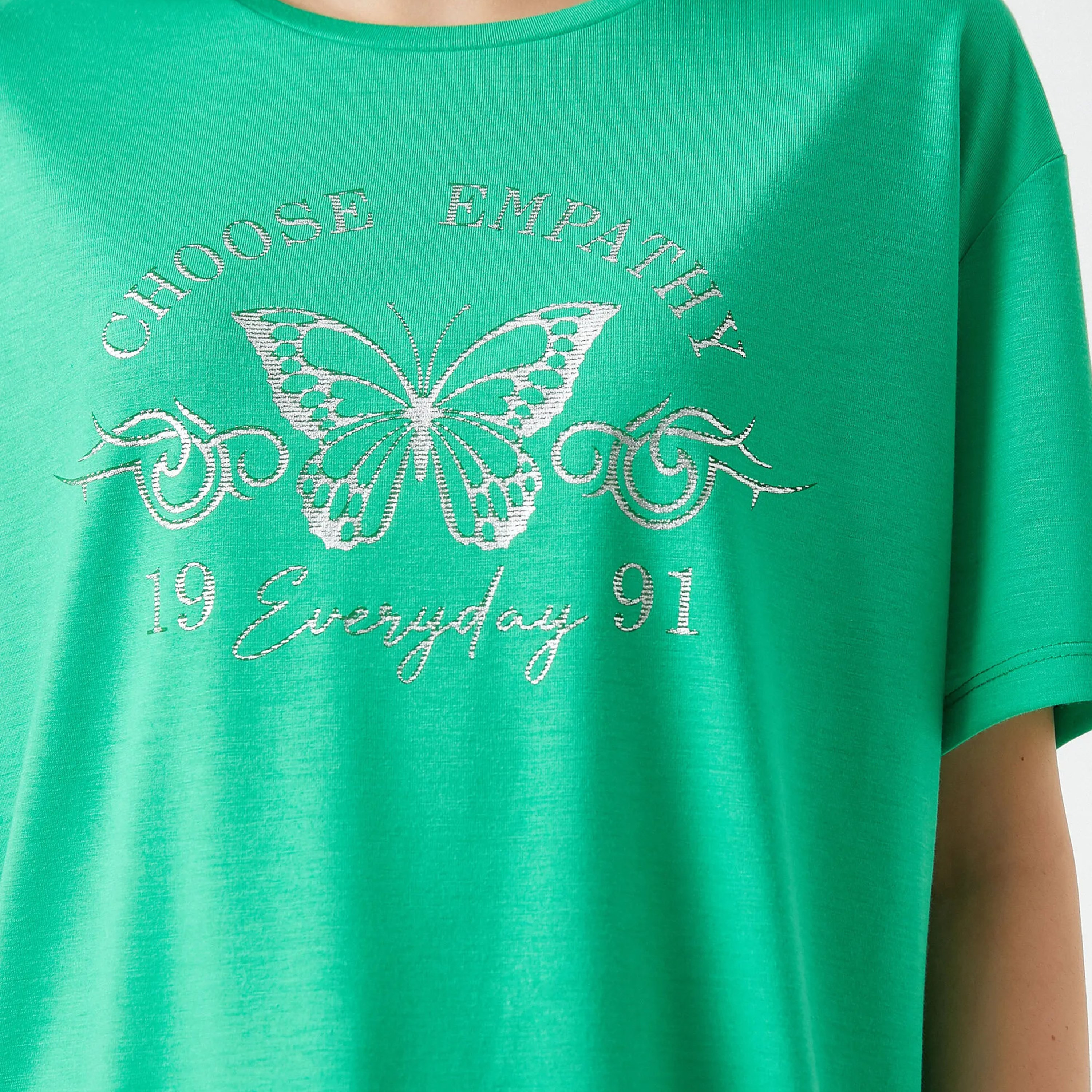 KOTON Green Graphic Butterfly Print Women's T-Shirt-women-clothing-tshirts-image-5