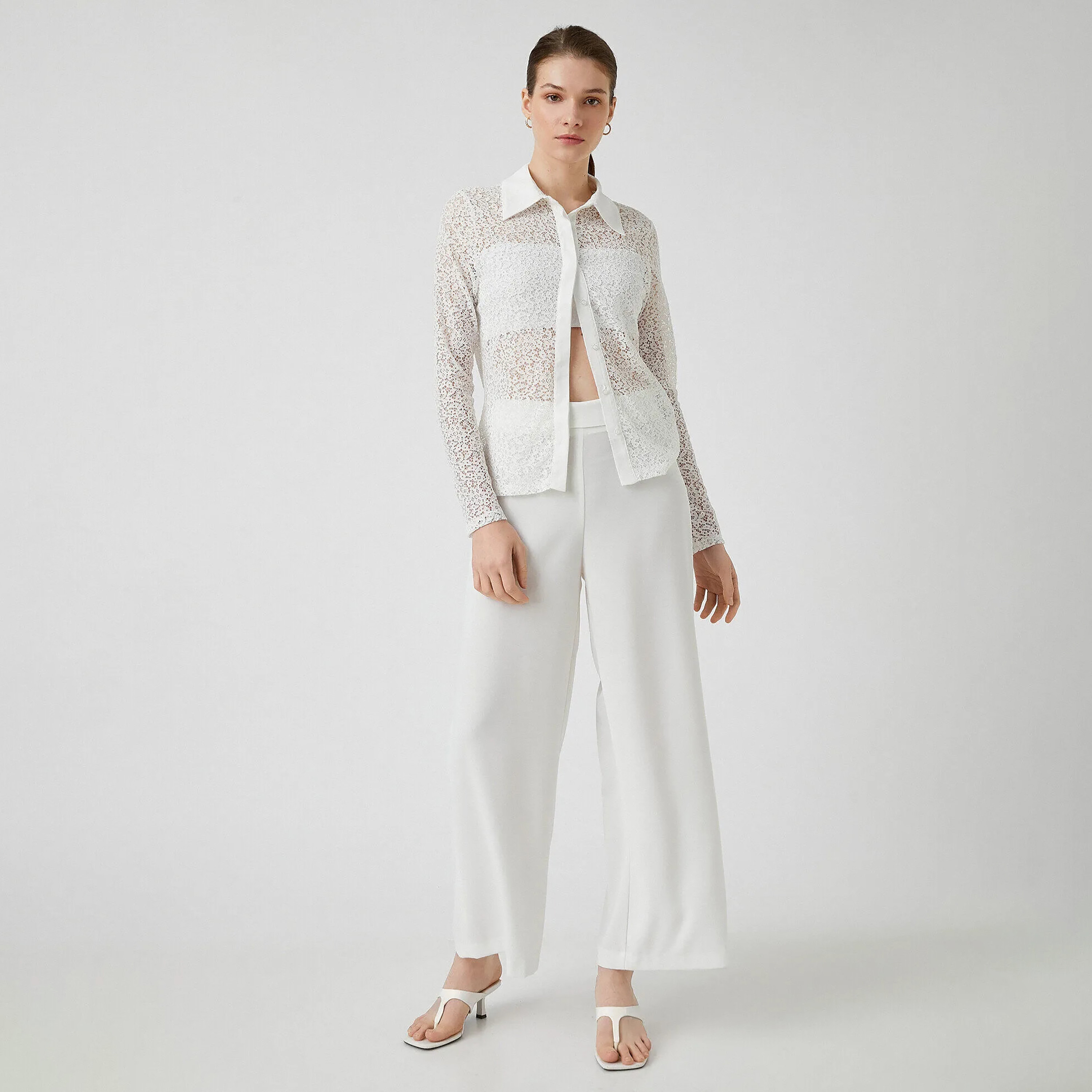 KOTON White Floral Lace Collared Women's Shirt-women-clothing-shirtsandblouses-shirts-image-2