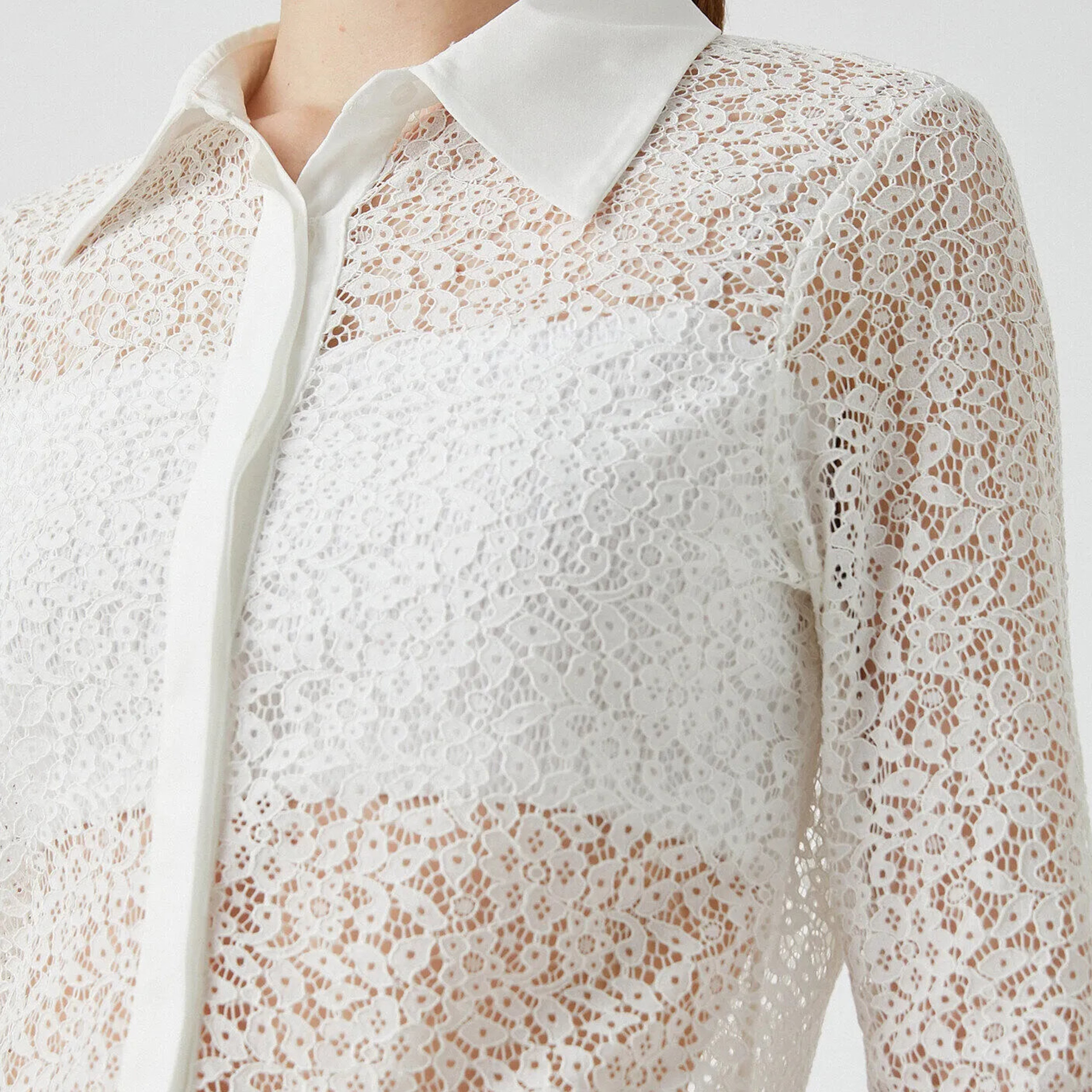 KOTON White Floral Lace Collared Women's Shirt-women-clothing-shirtsandblouses-shirts-image-5