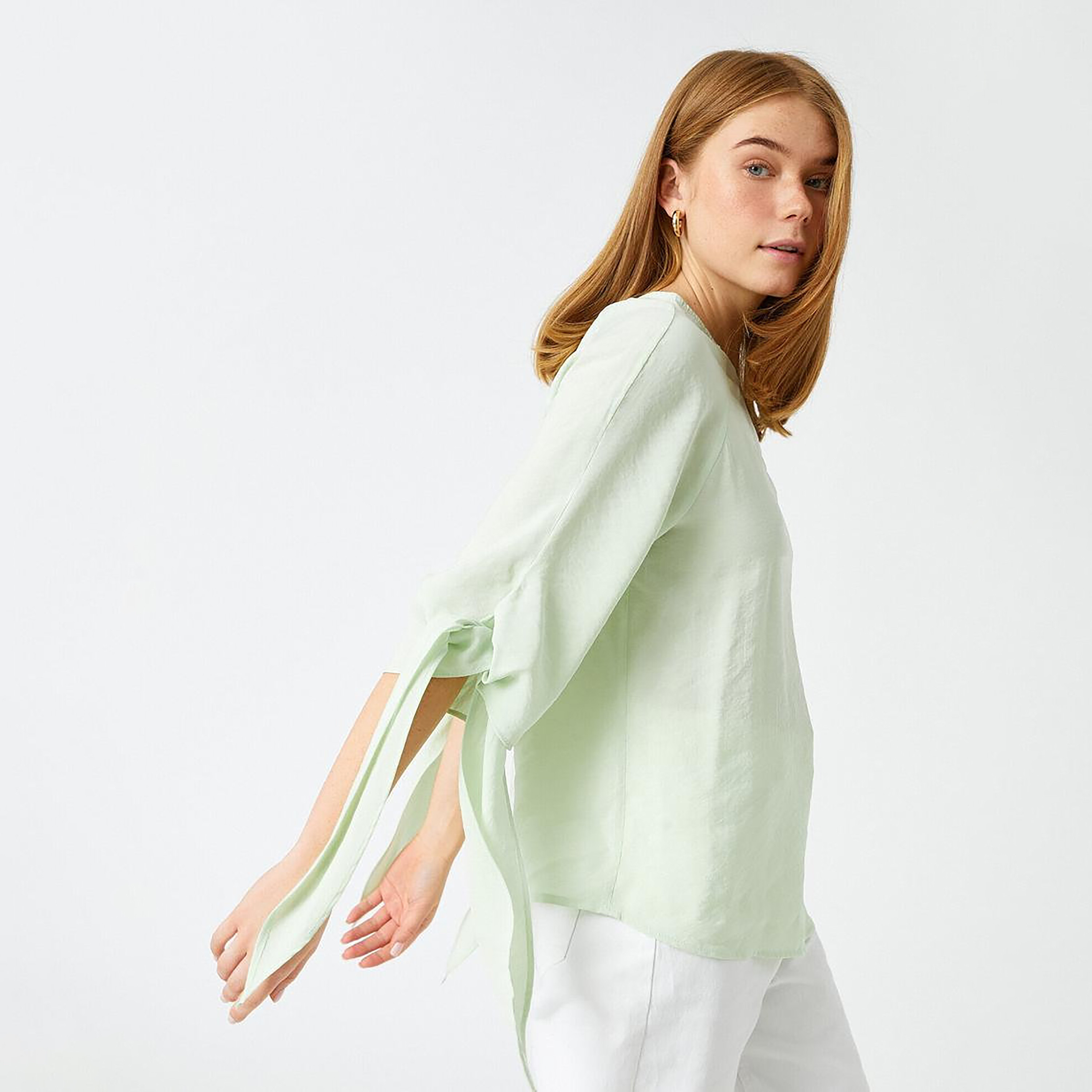 KOTON Green Tie-Cuff Sleeves Women's Top-women-clothing-shirtsandblouses-blouses-image-2
