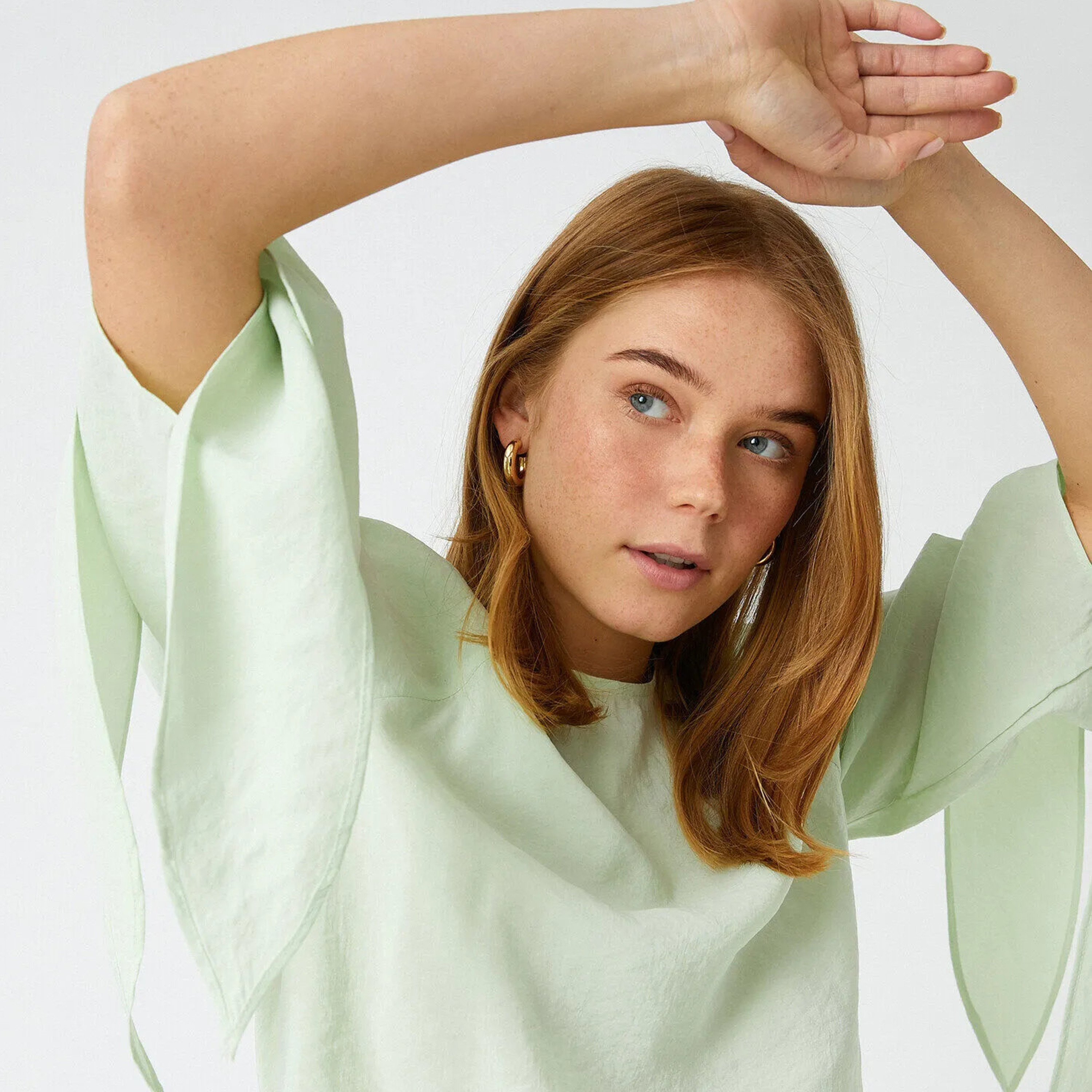 KOTON Green Tie-Cuff Sleeves Women's Top-women-clothing-shirtsandblouses-blouses-image-4