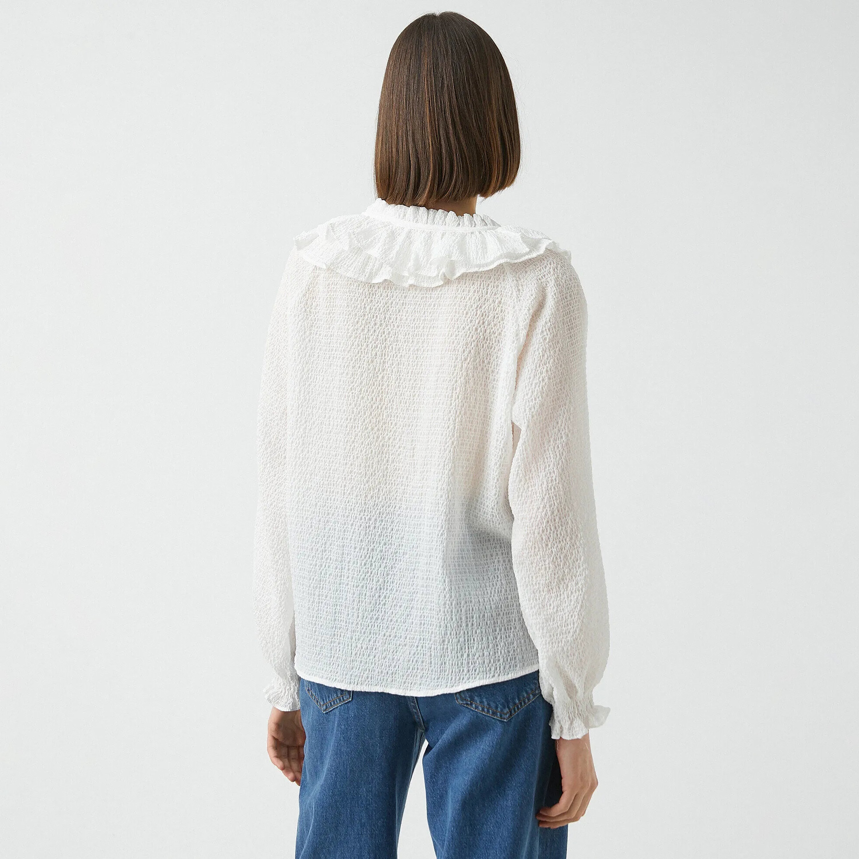 KOTON White Textured Tie-Up Neck Raglan Sleeves Women's Top-women-clothing-plussize-shirtsandblouses-blouses-image-3