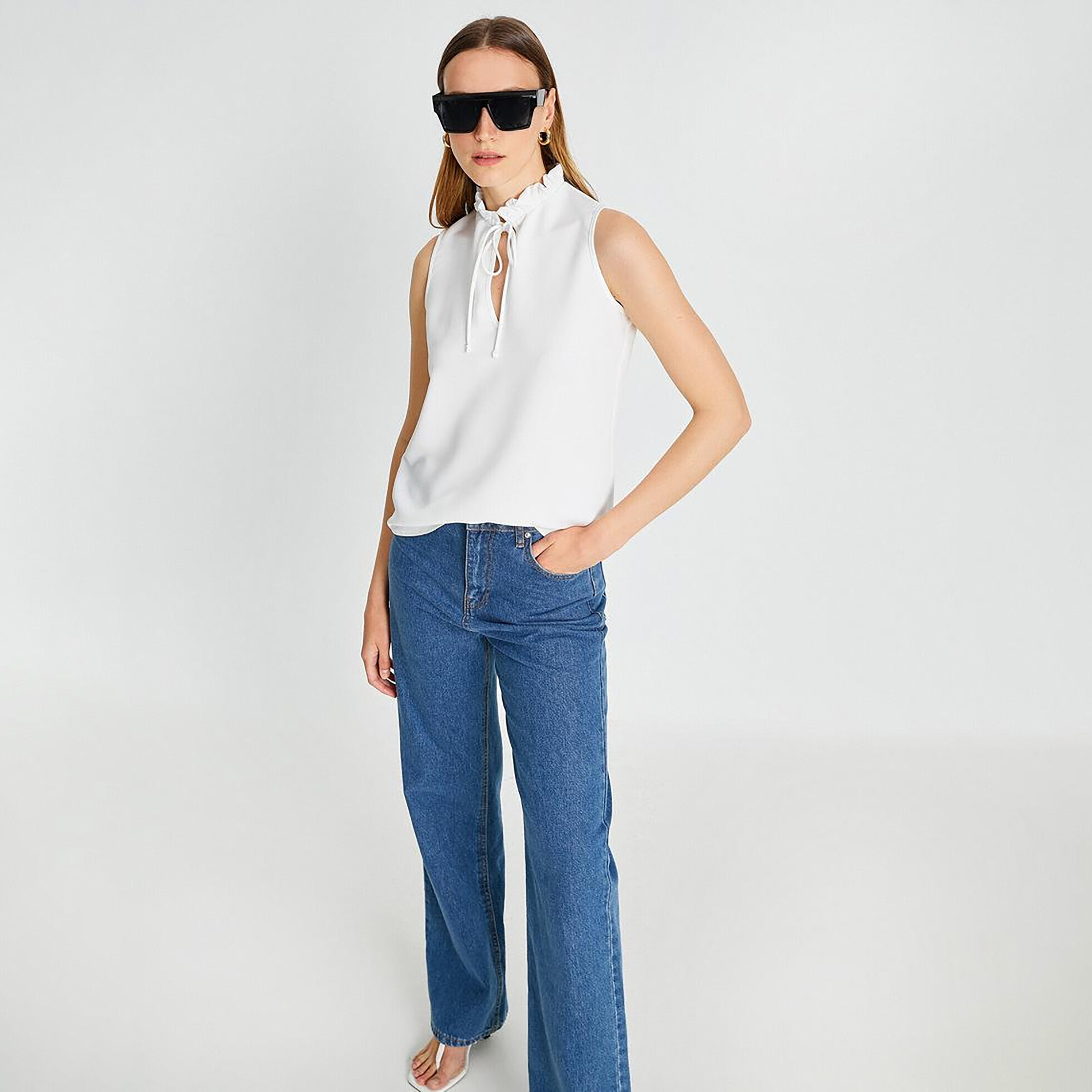 KOTON White Ruffled Neck Women's Top-women-clothing-shirtsandblouses-blouses-image-2