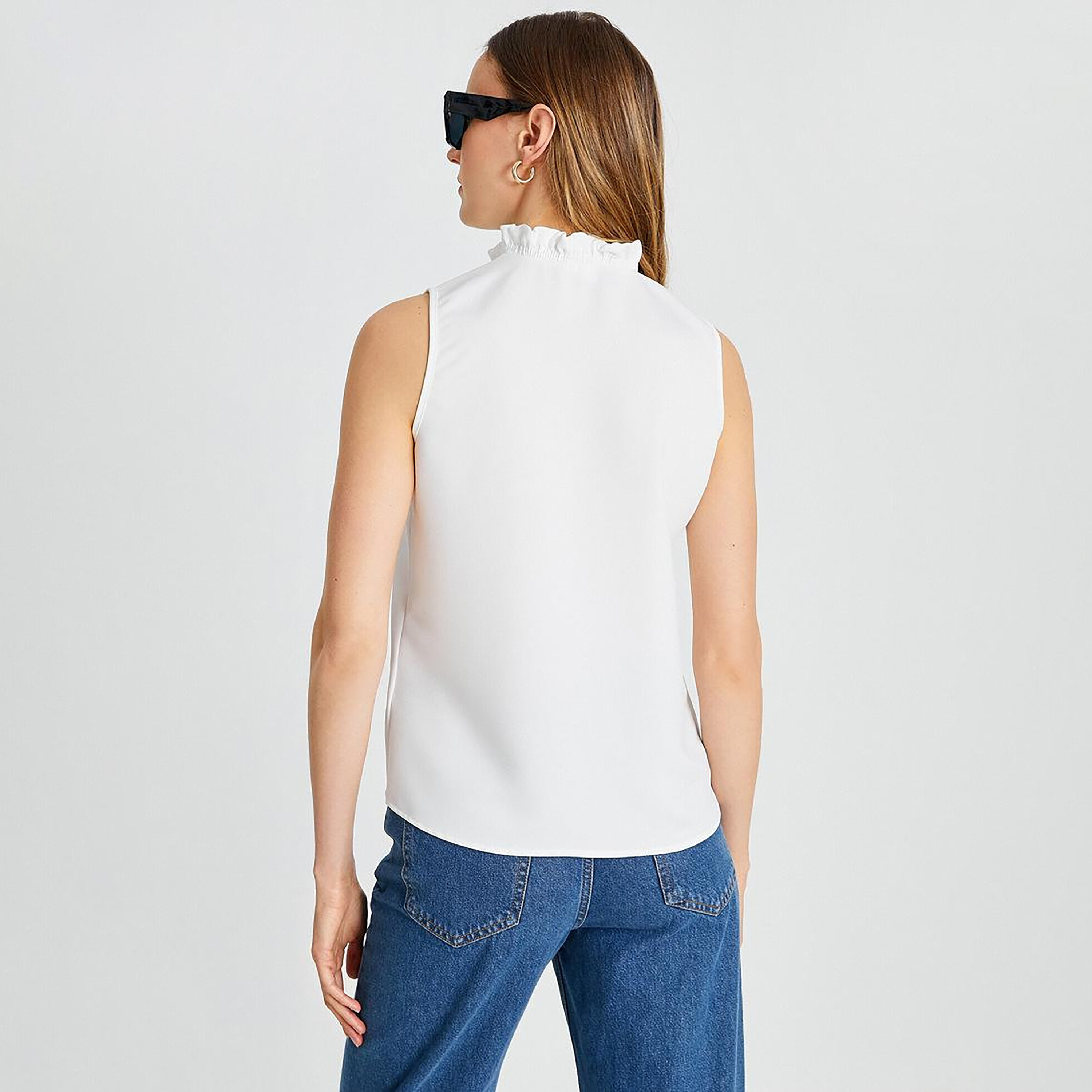 KOTON White Ruffled Neck Women's Top-women-clothing-shirtsandblouses-blouses-image-3