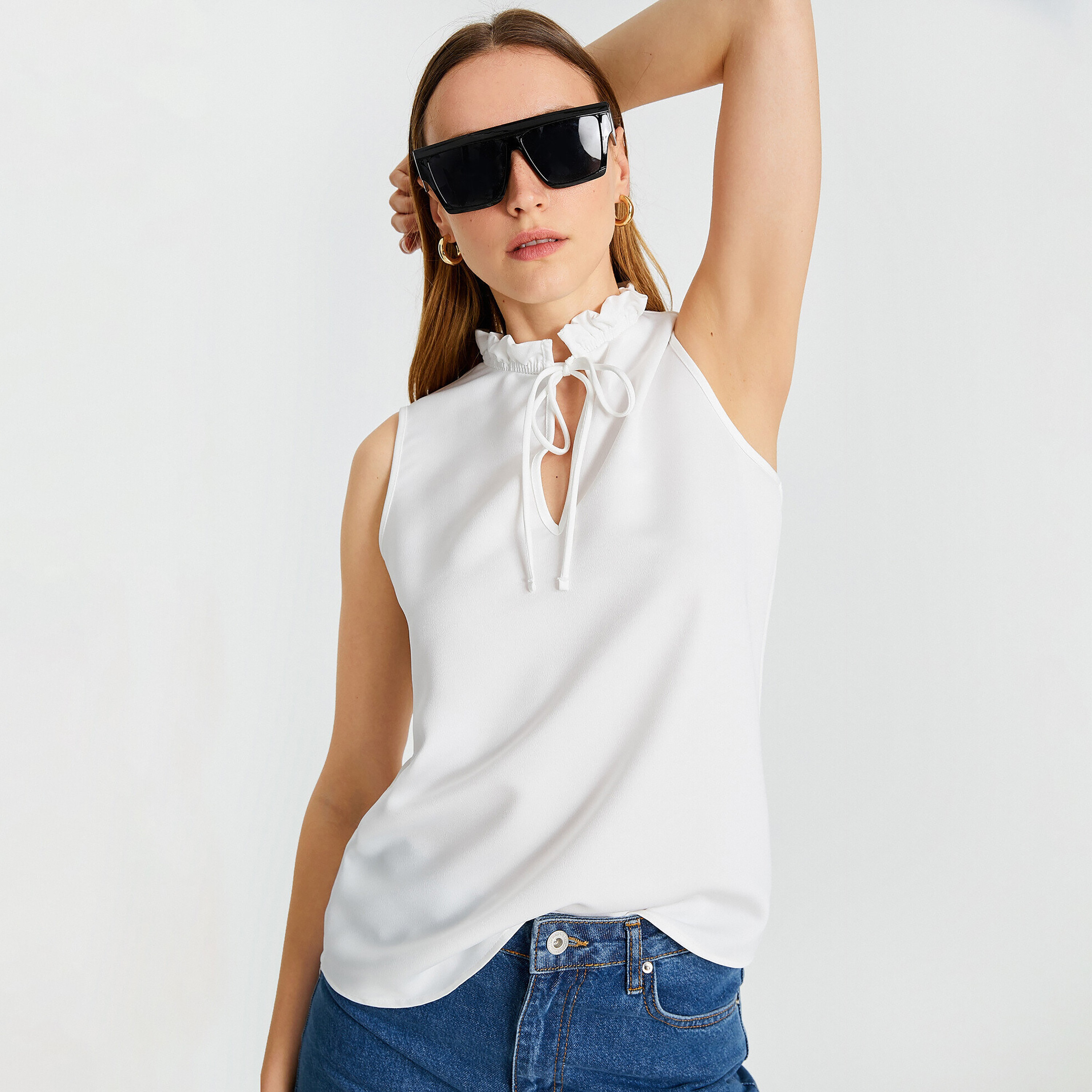 KOTON White Ruffled Neck Women's Top-women-clothing-shirtsandblouses-blouses-image-4