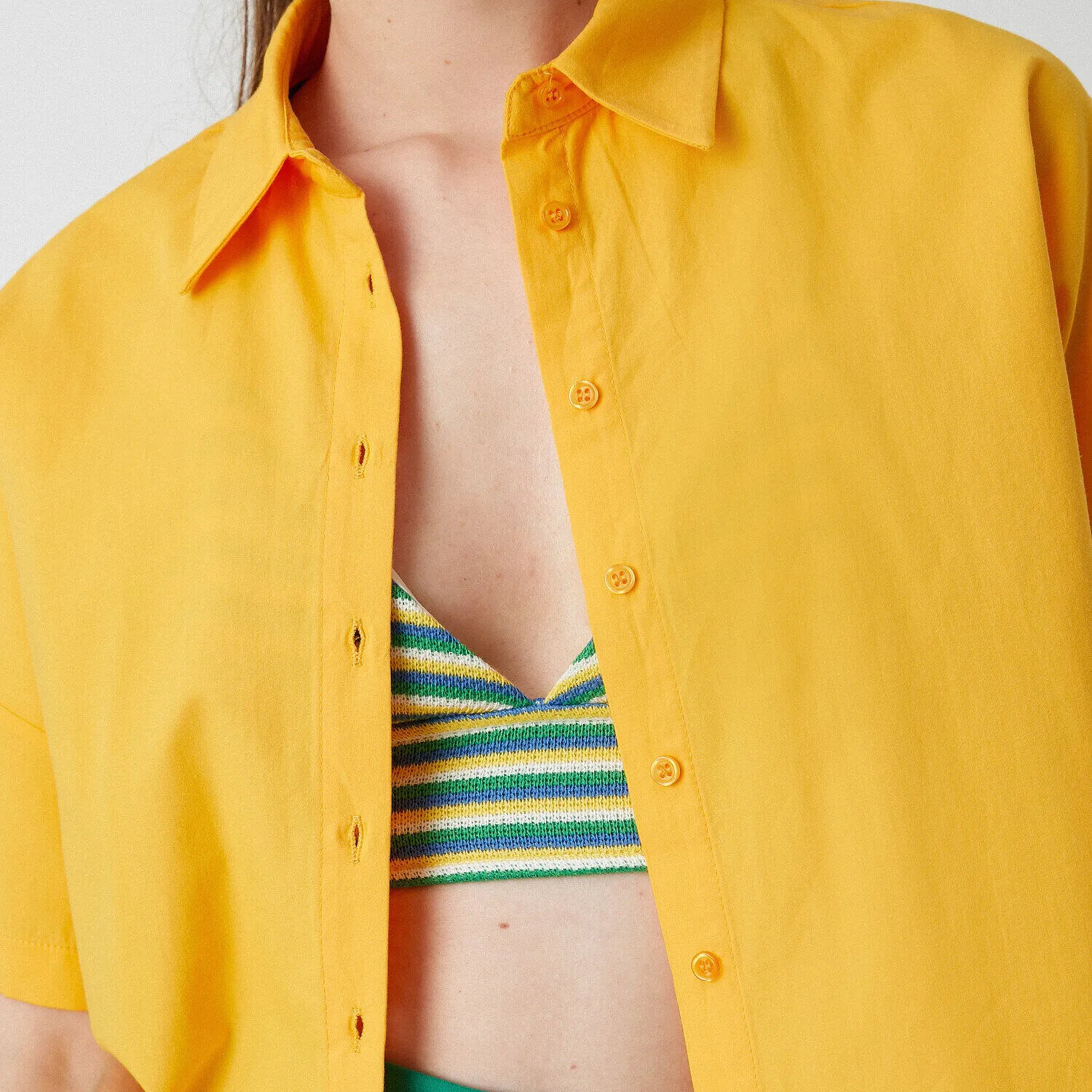 قميص قطن بأكتاف ممتدة وياقة باللون الأصفر للنساء من كوتون-women-clothing-shirtsandblouses-shirts-image-4