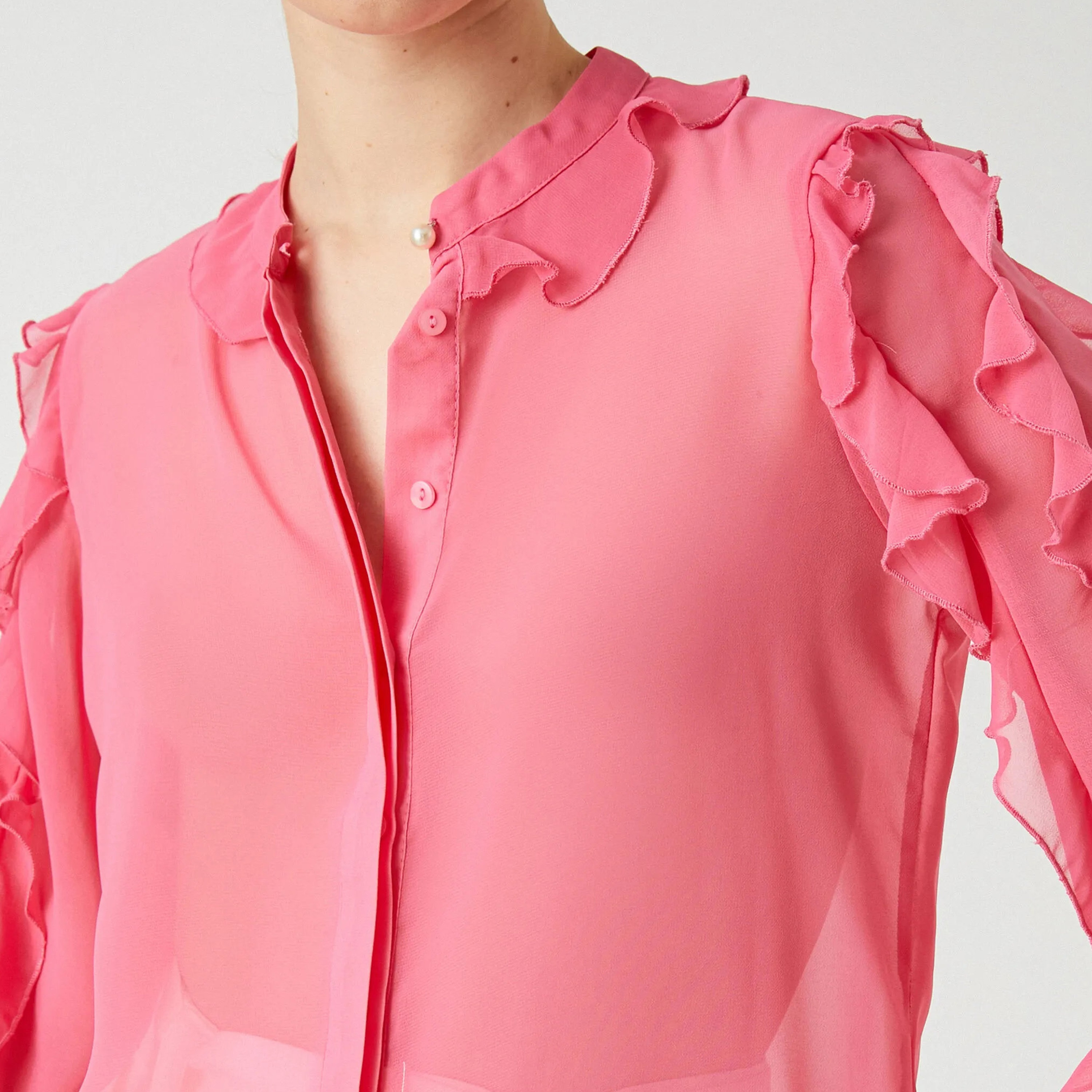 بلوزة بأكمام مكشكشة وياقة صينية باللون الوردي للنساء من كوتون-women-clothing-shirtsandblouses-blouses-image-5