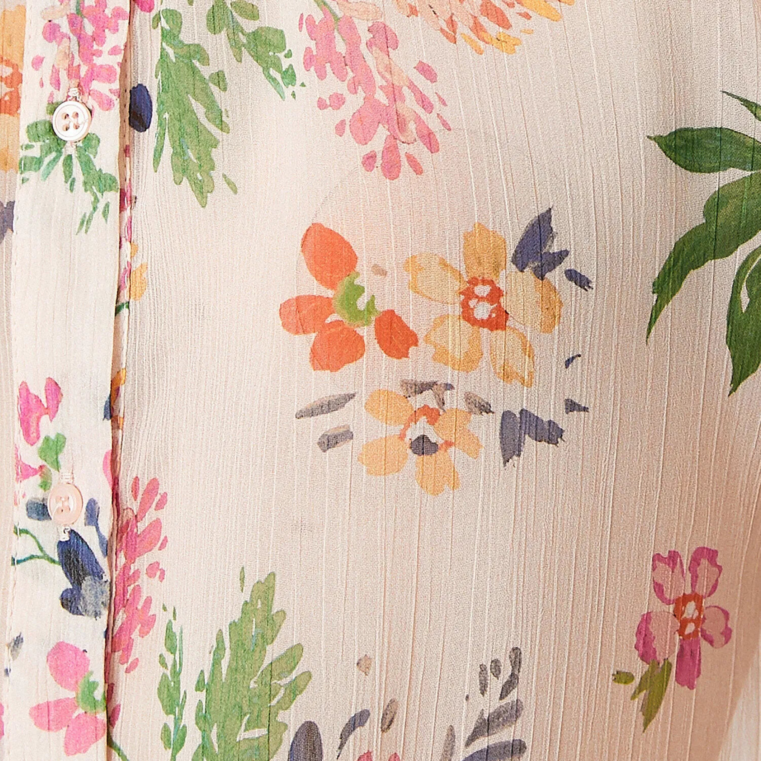 بلوزة شيفون بأكمام راجلان وياقة صينية وطبعة أزهار باللون الخوخي للنساء من كوتون-women-clothing-shirtsandblouses-blouses-image-6