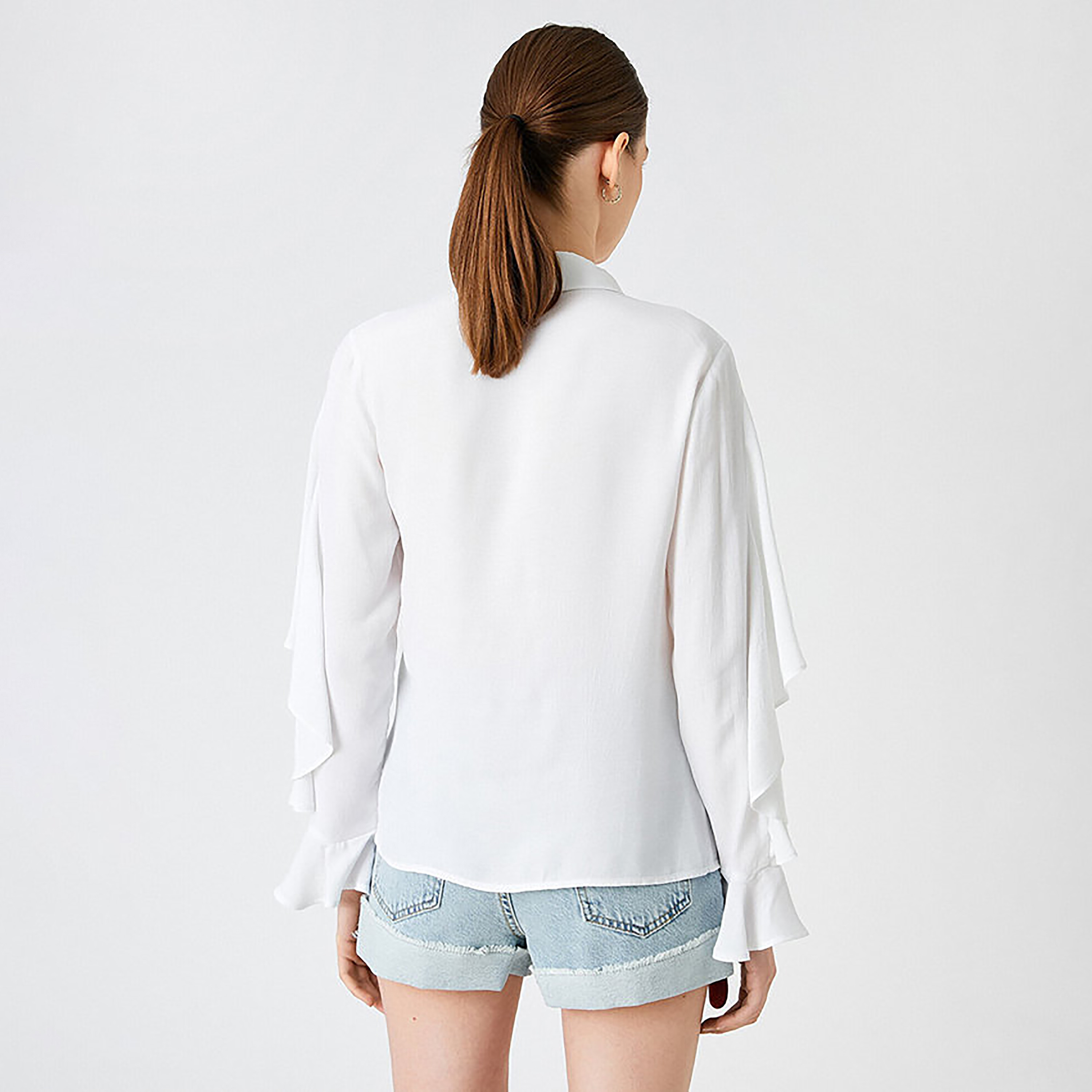 KOTON White Collared Women's Shirt with Cape-women-clothing-shirtsandblouses-shirts-image-3