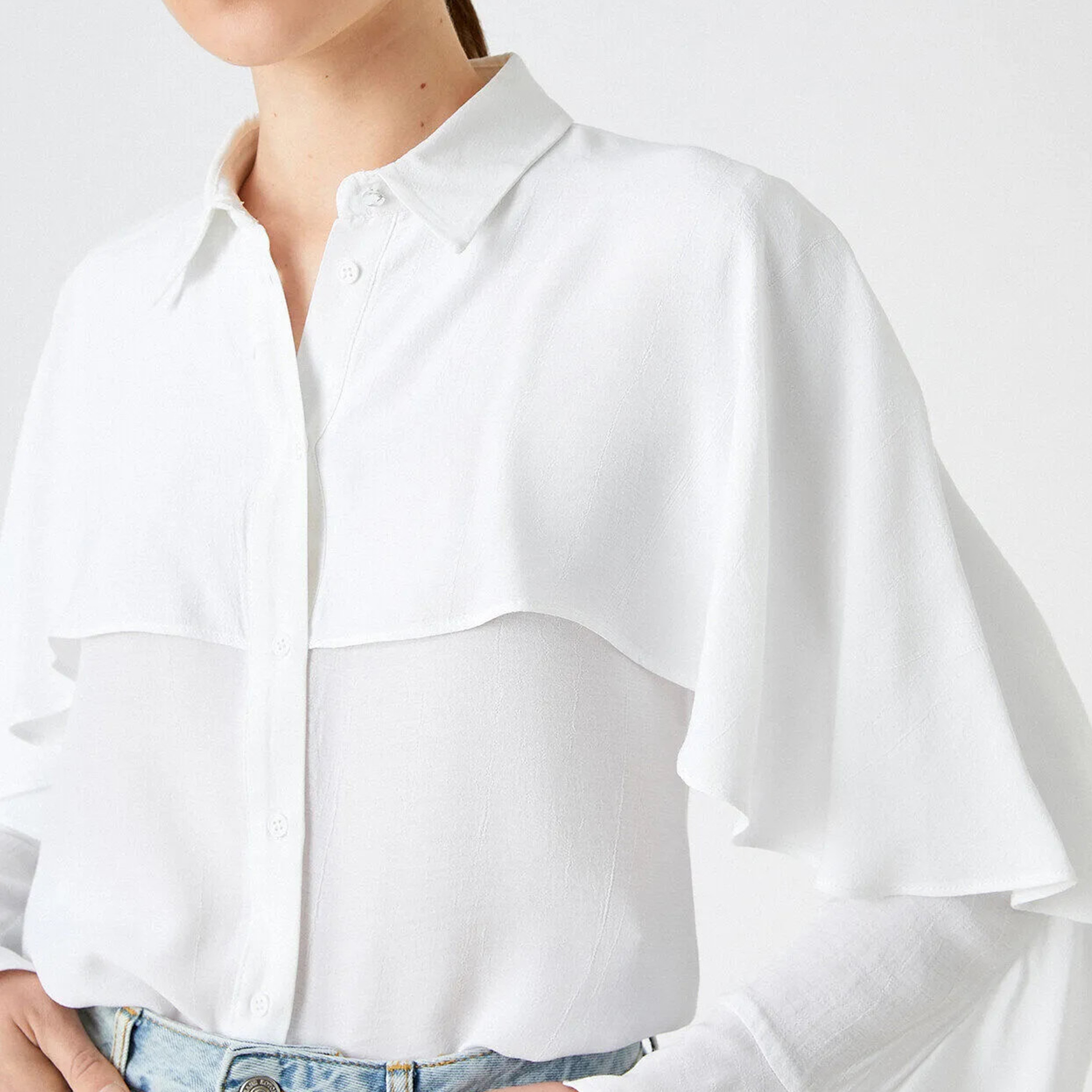 KOTON White Collared Women's Shirt with Cape-women-clothing-shirtsandblouses-shirts-image-4
