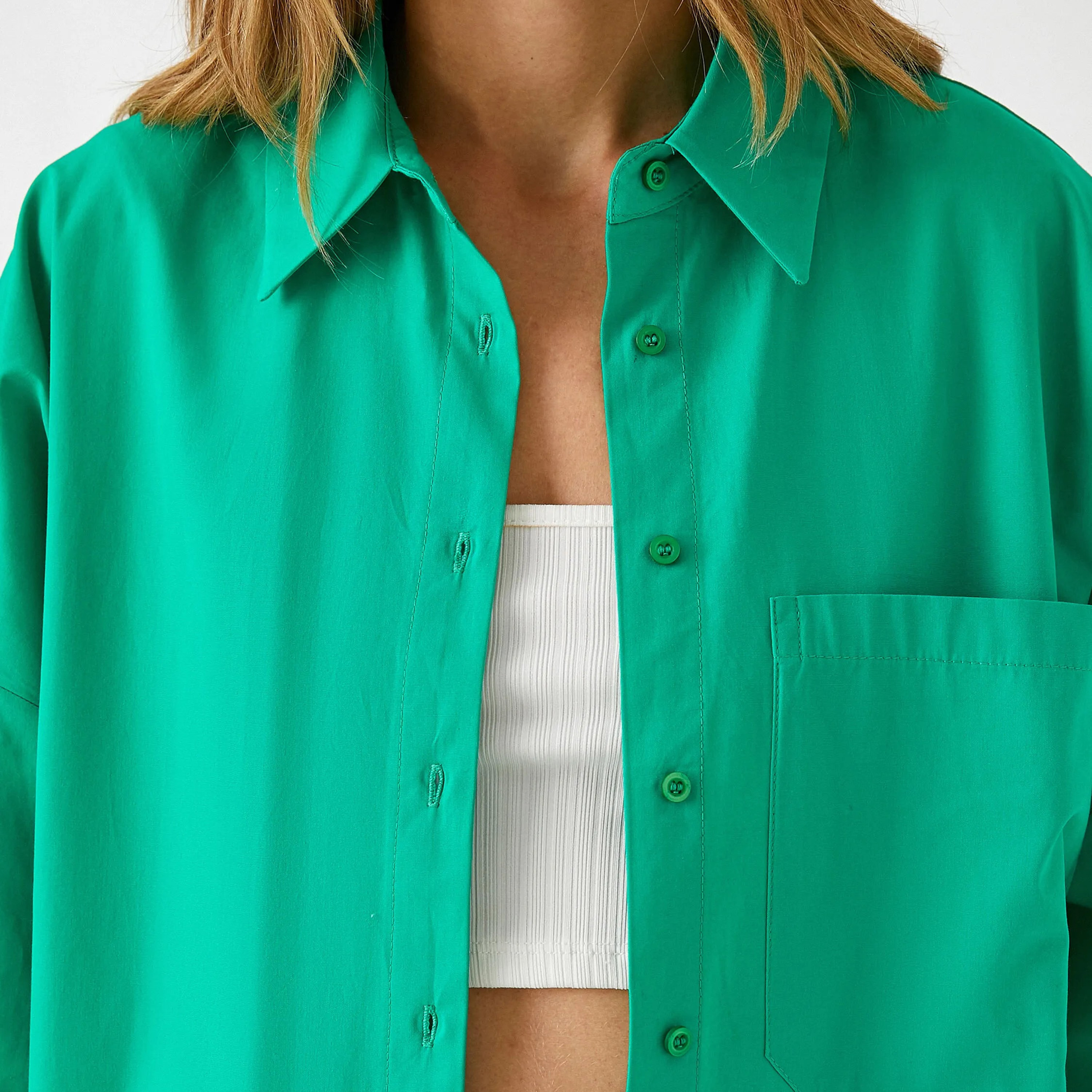 قميص قطن بأكتاف ممتدة وياقة باللون الأخضر للنساء من كوتون-women-clothing-shirtsandblouses-shirts-image-5