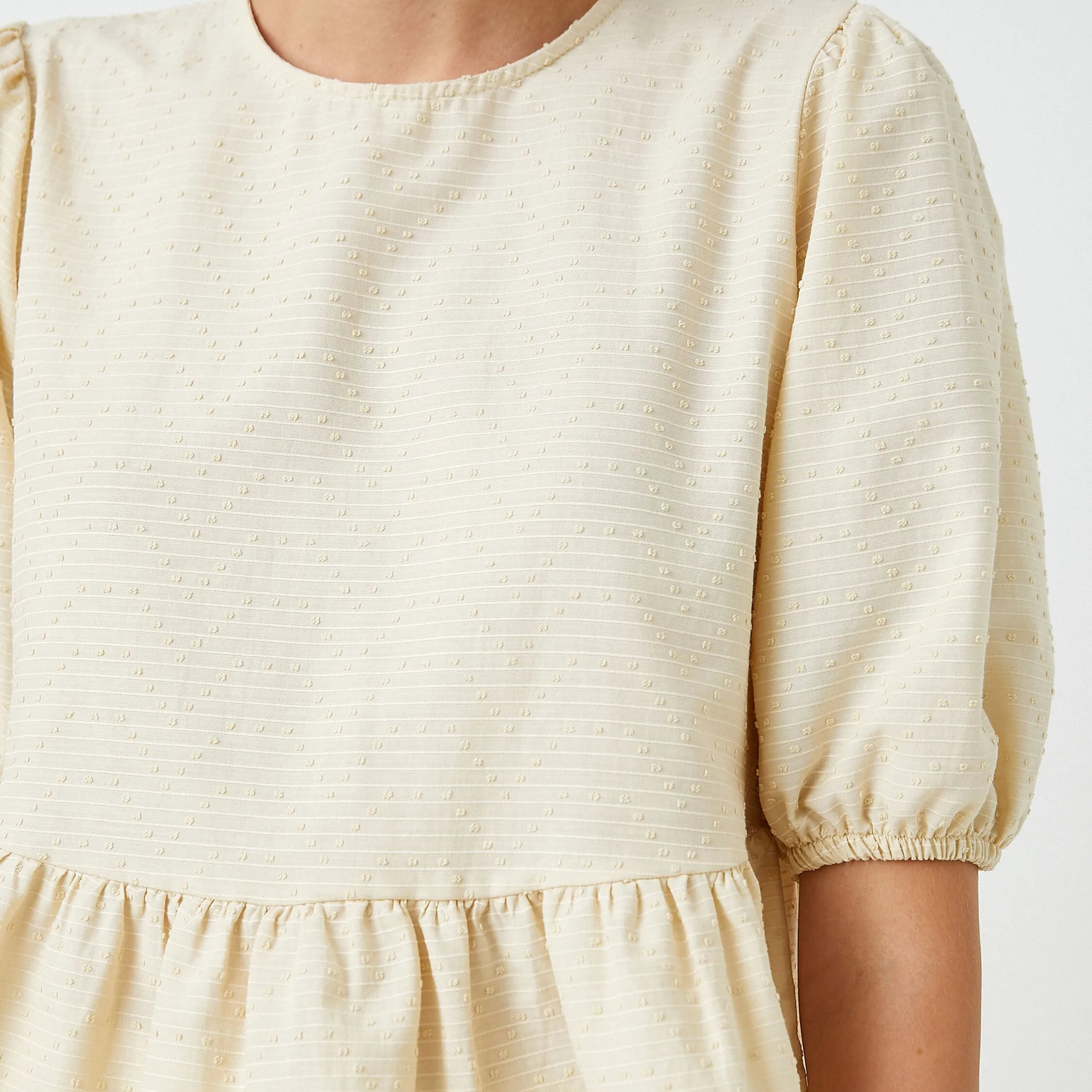 KOTON Cream Dobby Puff Sleeves Women's Peplum Top-women-clothing-plussize-shirtsandblouses-blouses-image-5
