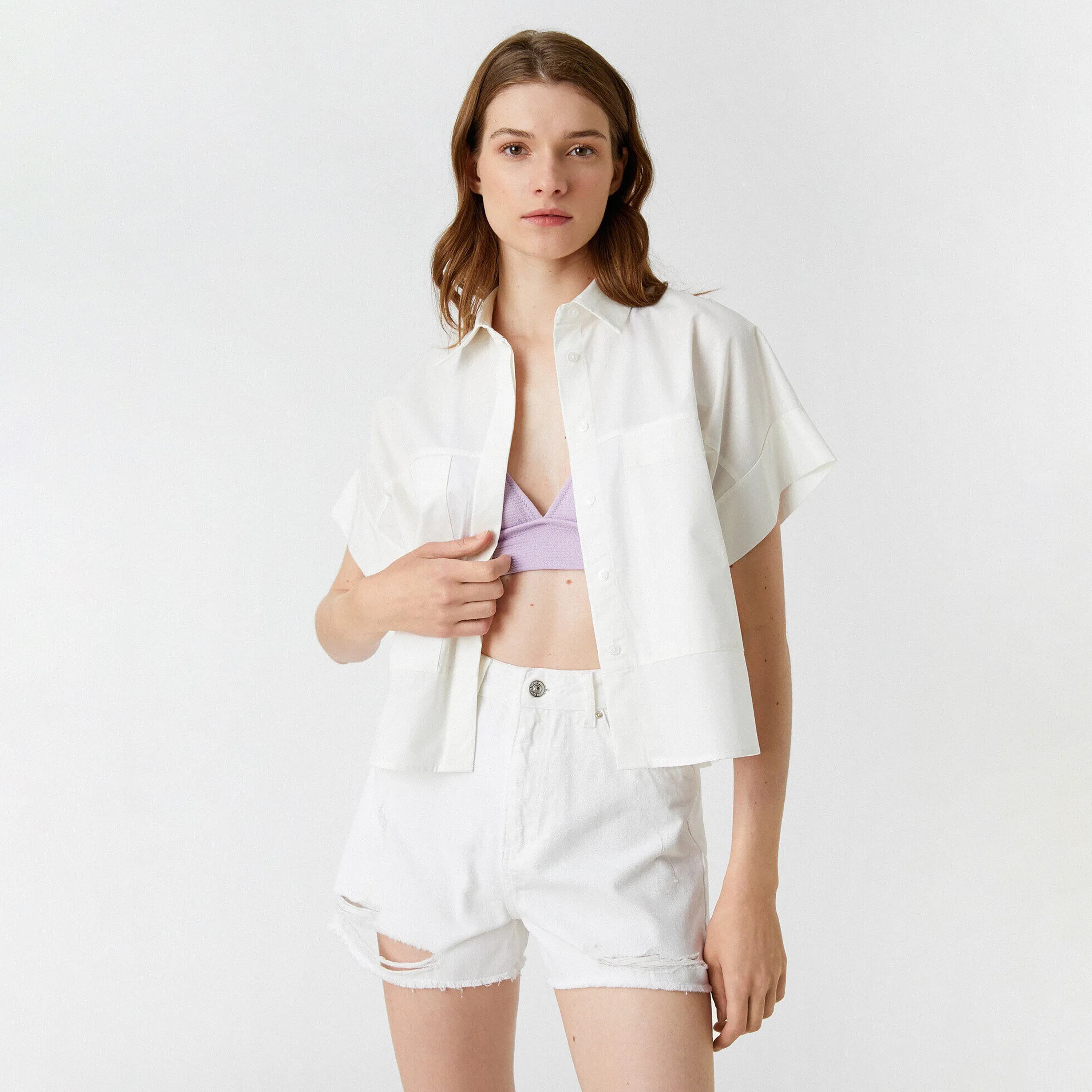 KOTON White Cotton Collared Women's Shirt-women-clothing-shirtsandblouses-shirts-image-1