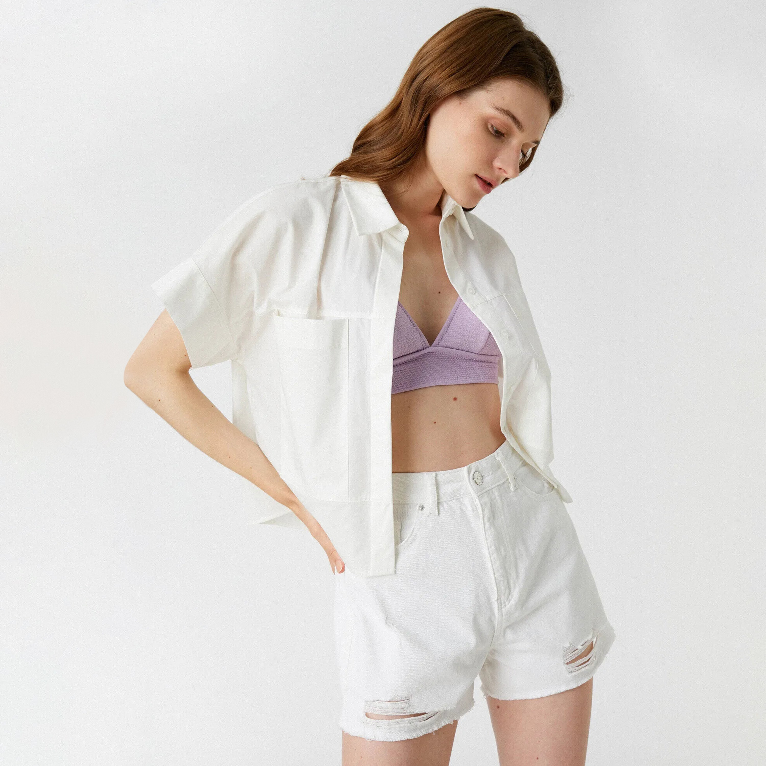 KOTON White Cotton Collared Women's Shirt-women-clothing-shirtsandblouses-shirts-image-2