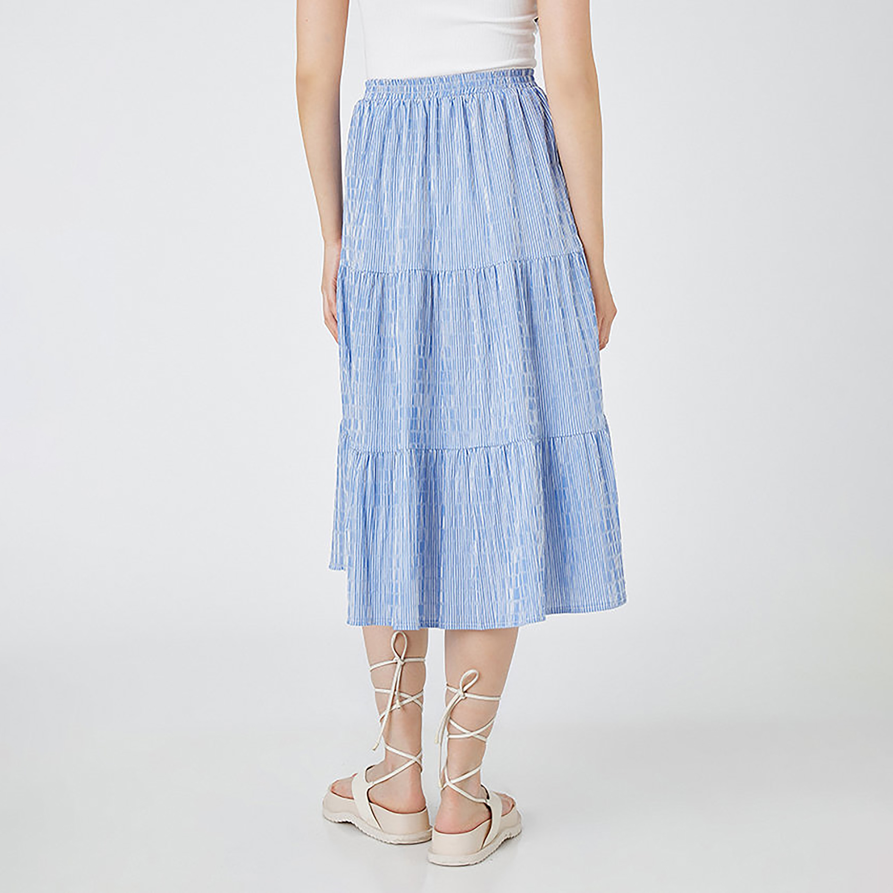 KOTON Blue Striped Tiered Women's Midi Skirt-women-clothing-skirts-image-3