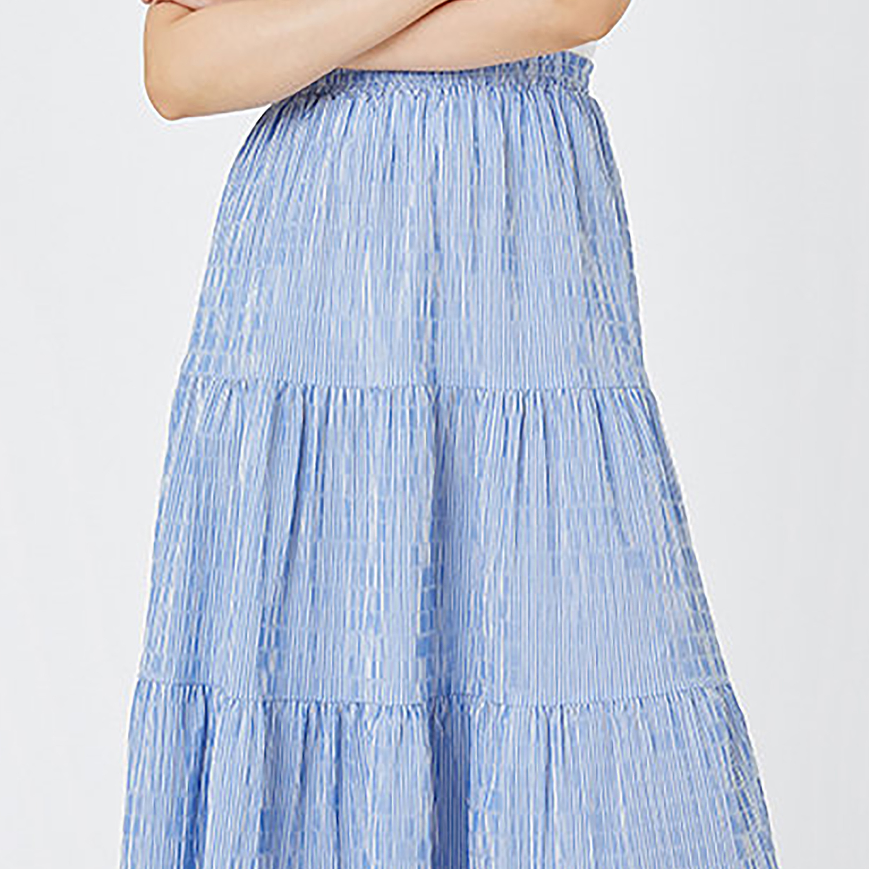 KOTON Blue Striped Tiered Women's Midi Skirt-women-clothing-skirts-image-4