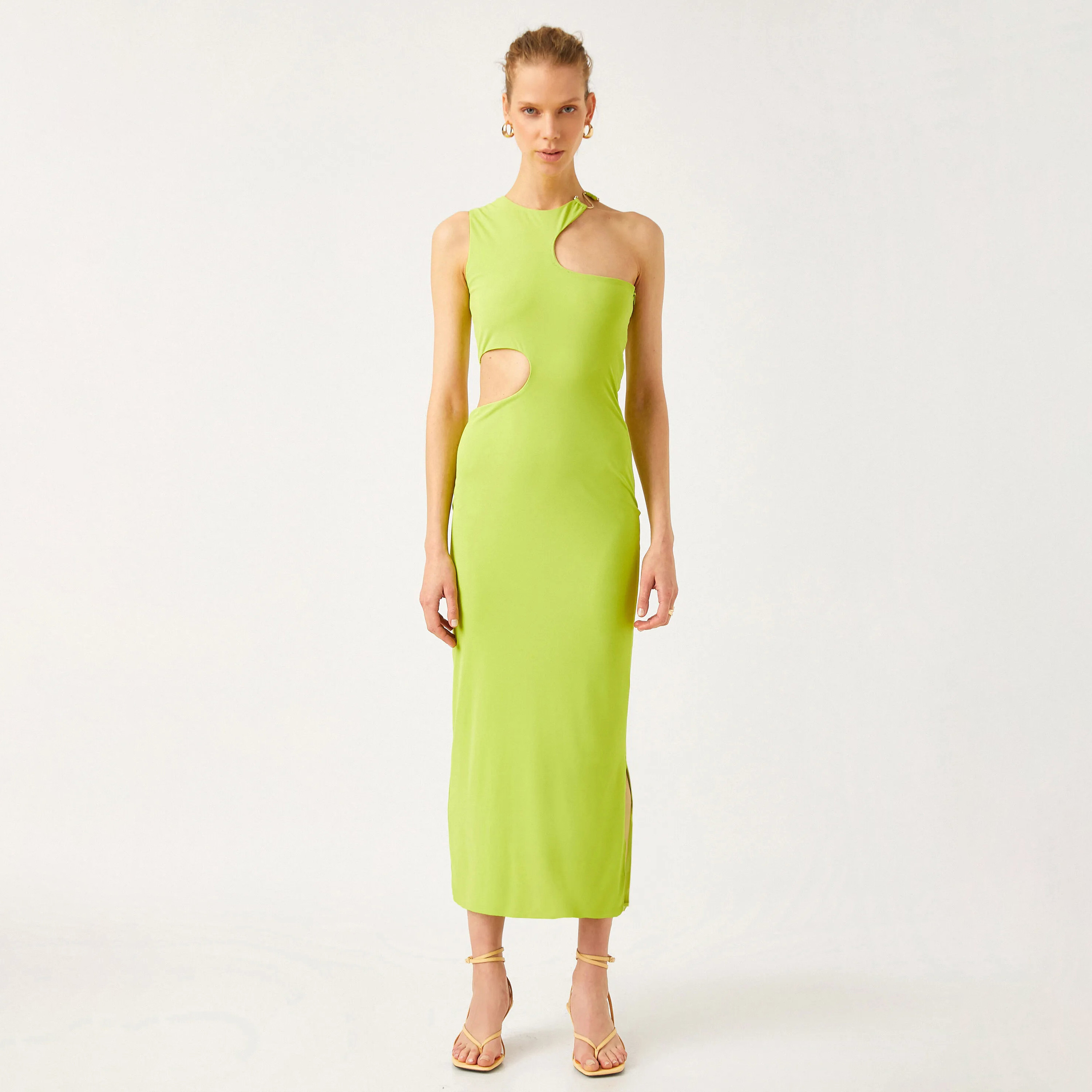 KOTON Green One-Shoulder Column Women's Midi Dress-women-clothing-dresses-image-1